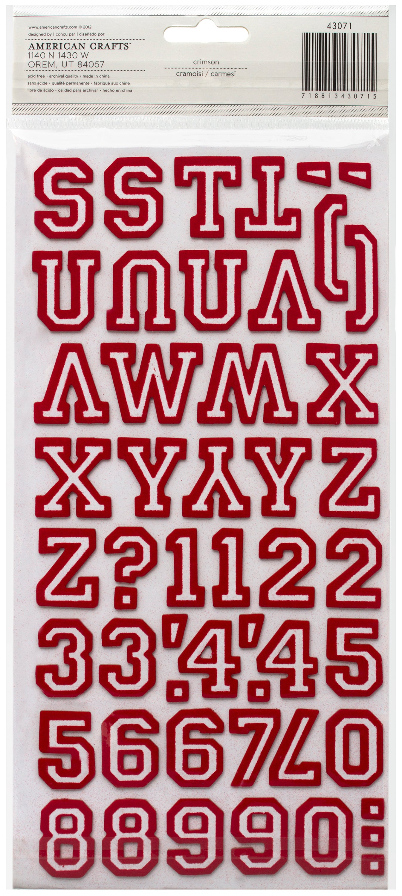 American Crafts Chipboard Alphabet Stickers-Letterman-Crimson Glitter, 91/Pkg