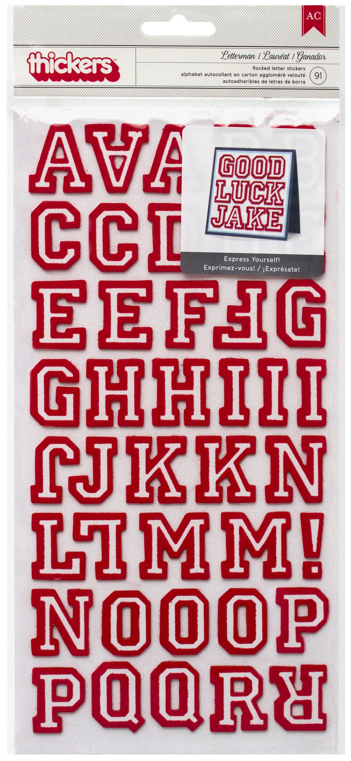 American Crafts Chipboard Alphabet Stickers-Letterman-Crimson Glitter, 91/Pkg