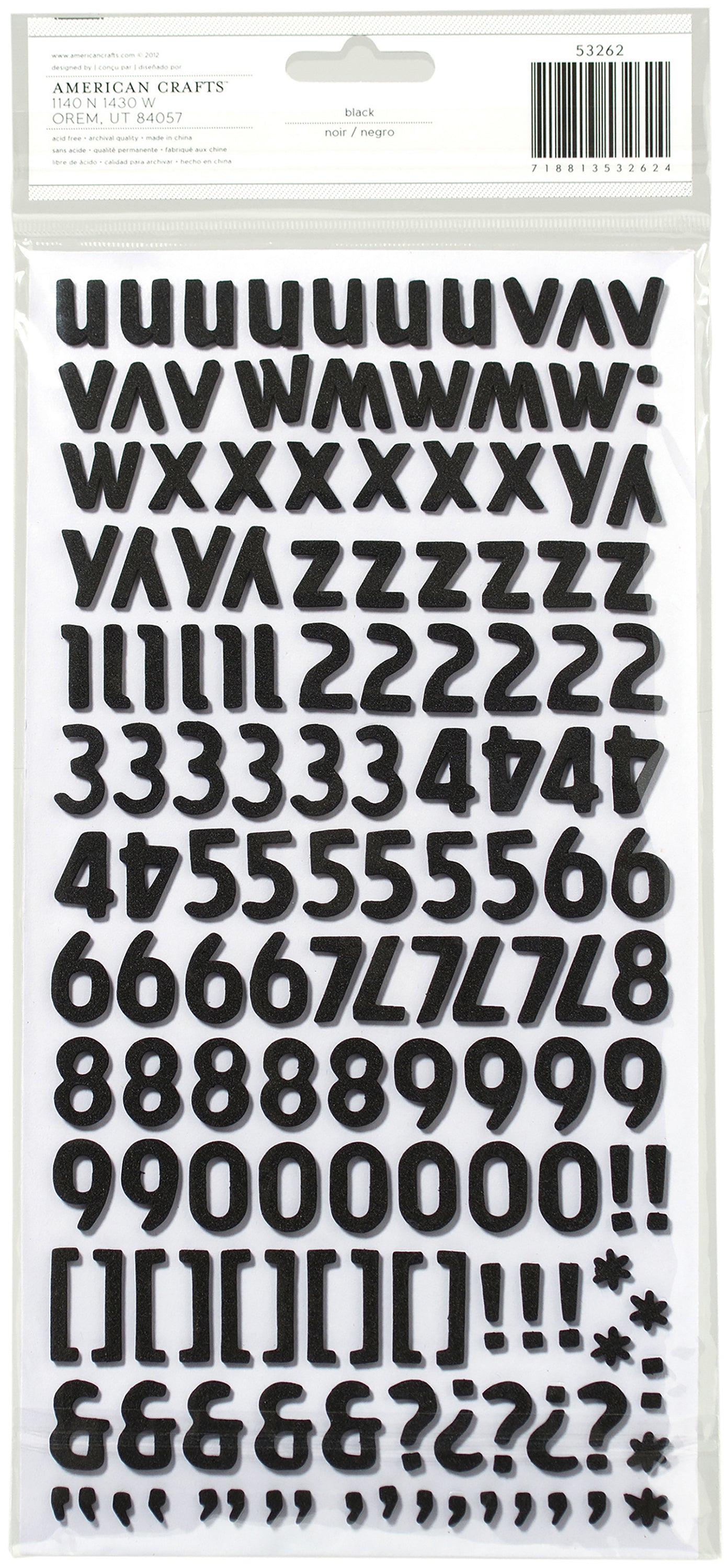 American Crafts Foam Alphabet Stickers-Wonder-Black, 298/Pkg