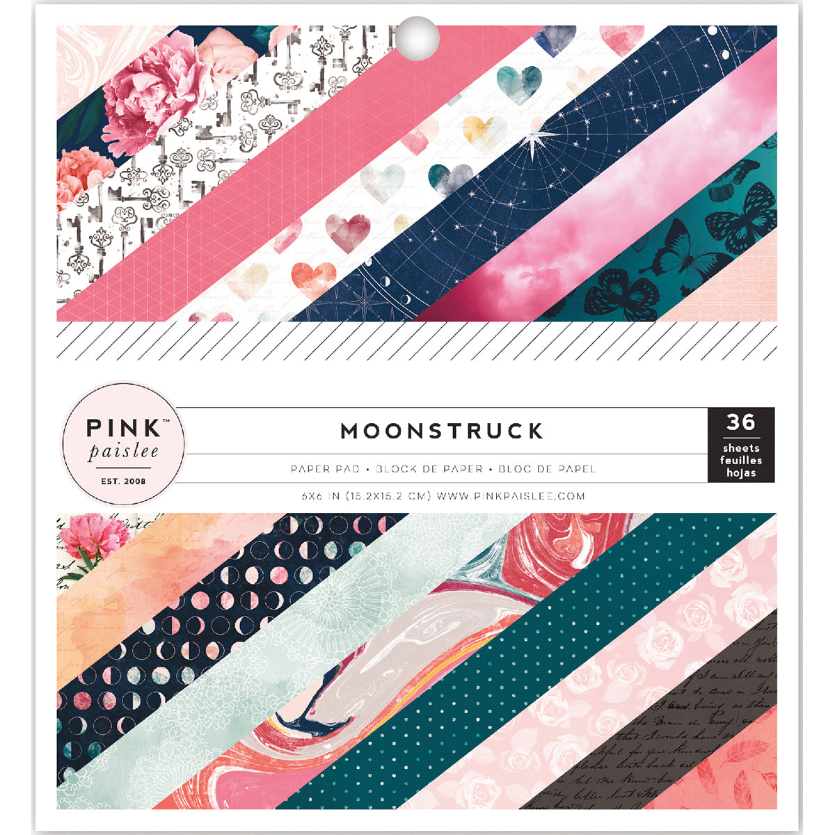 Pink Paislee Single-Sided Paper Pad 6"X6" 36/Pkg-Moonstruck, 24 Designs/1-2 Each