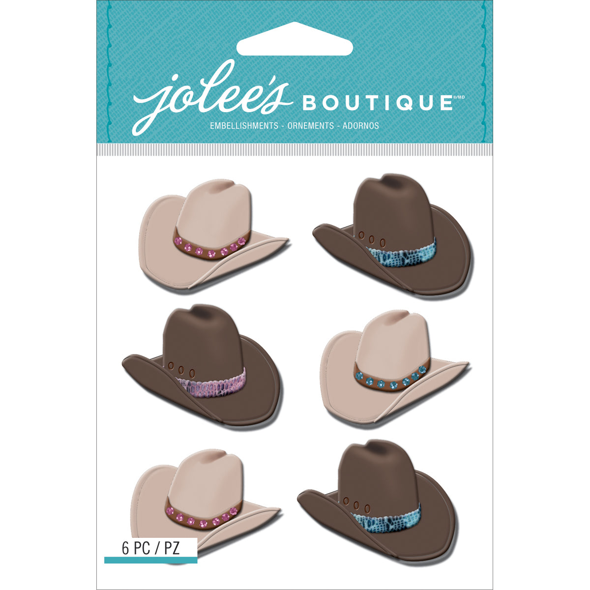 Jolee's Cabochon Dimensional Repeat Stickers-Cowboy Hats