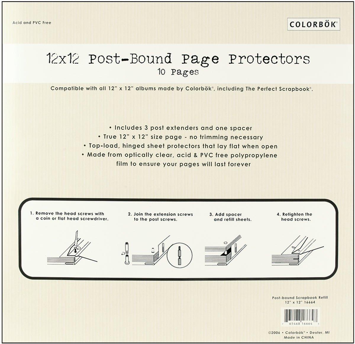 Colorbok Top-Loading Page Protectors 12"X12" 10/Pkg-W/3 Post Extenders & Spacer