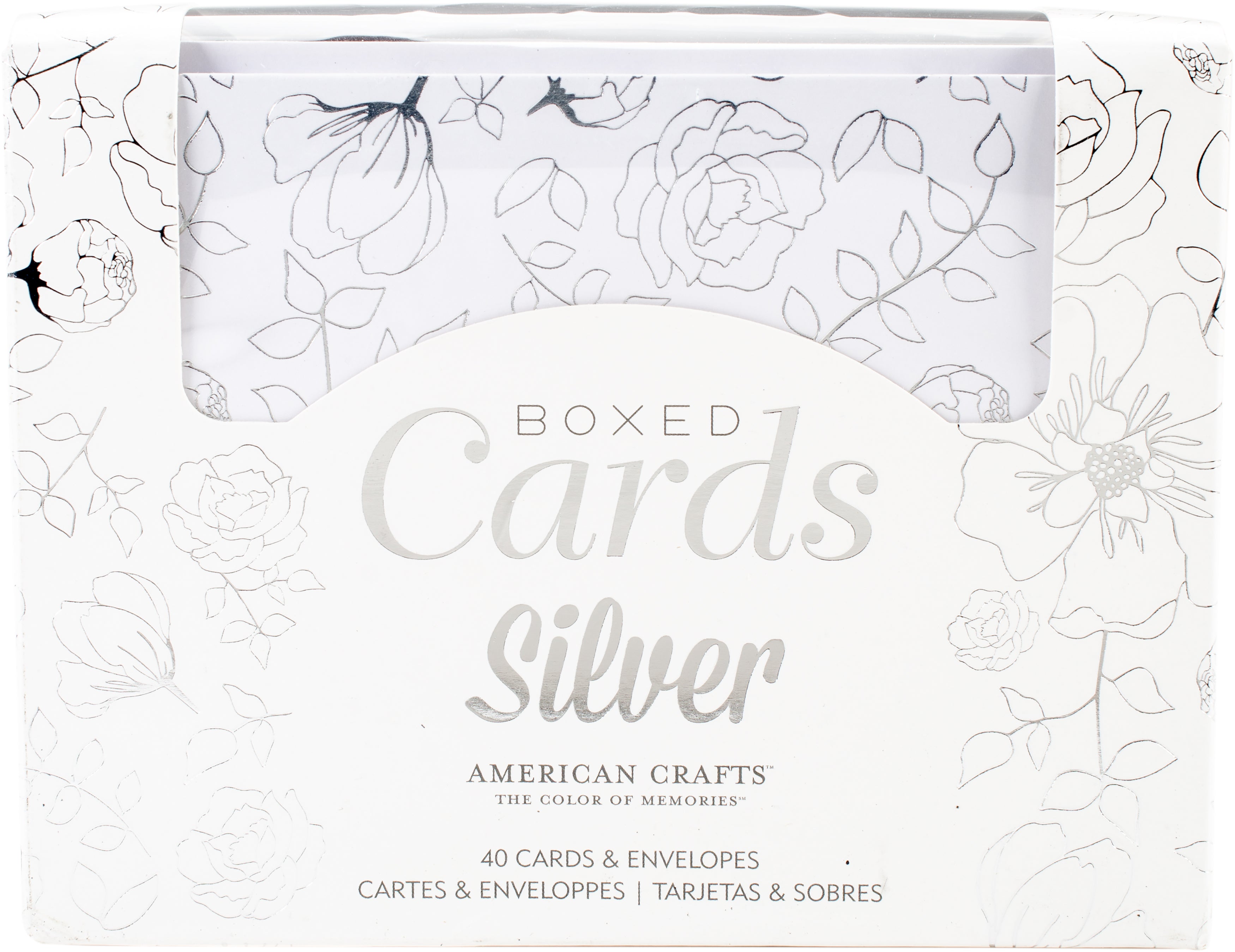 AC Boxed Cards - Silver Foil Floral A2 Cards with Envelopes, 40 sets