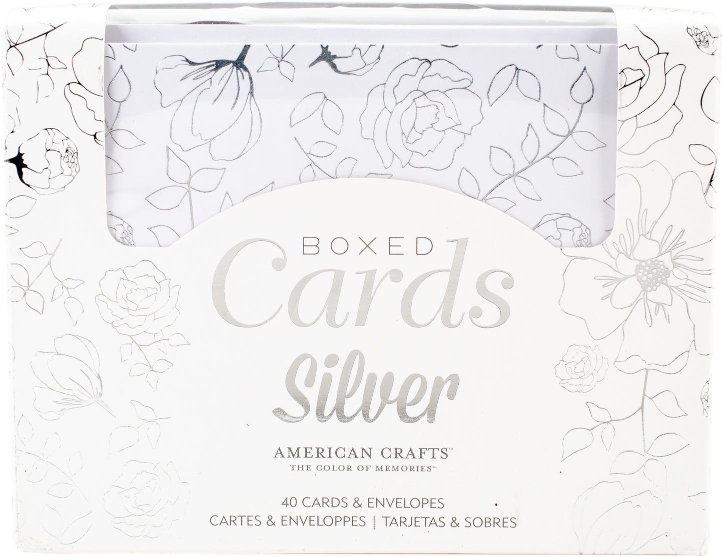 American Crafts A2 Cards W/Envelopes (4.375"X5.75") 40/Box-Silver - Silver Foil