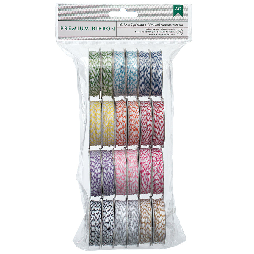American Crafts Baker's Twine Value Pack 5yd Spools 24/Pkg-Bright, 12 Colors/2 Each