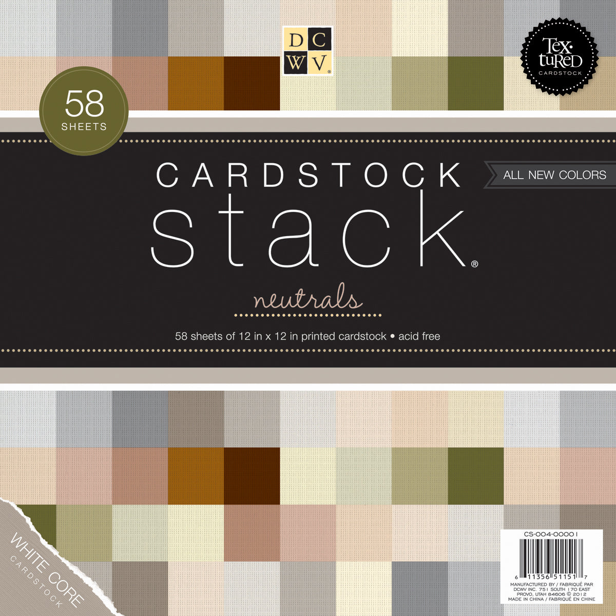 DCWV Single-Sided Cardstock Stack 12"X12" 58/Pkg-Neutrals White Core, 29 Solid Colors/2ea