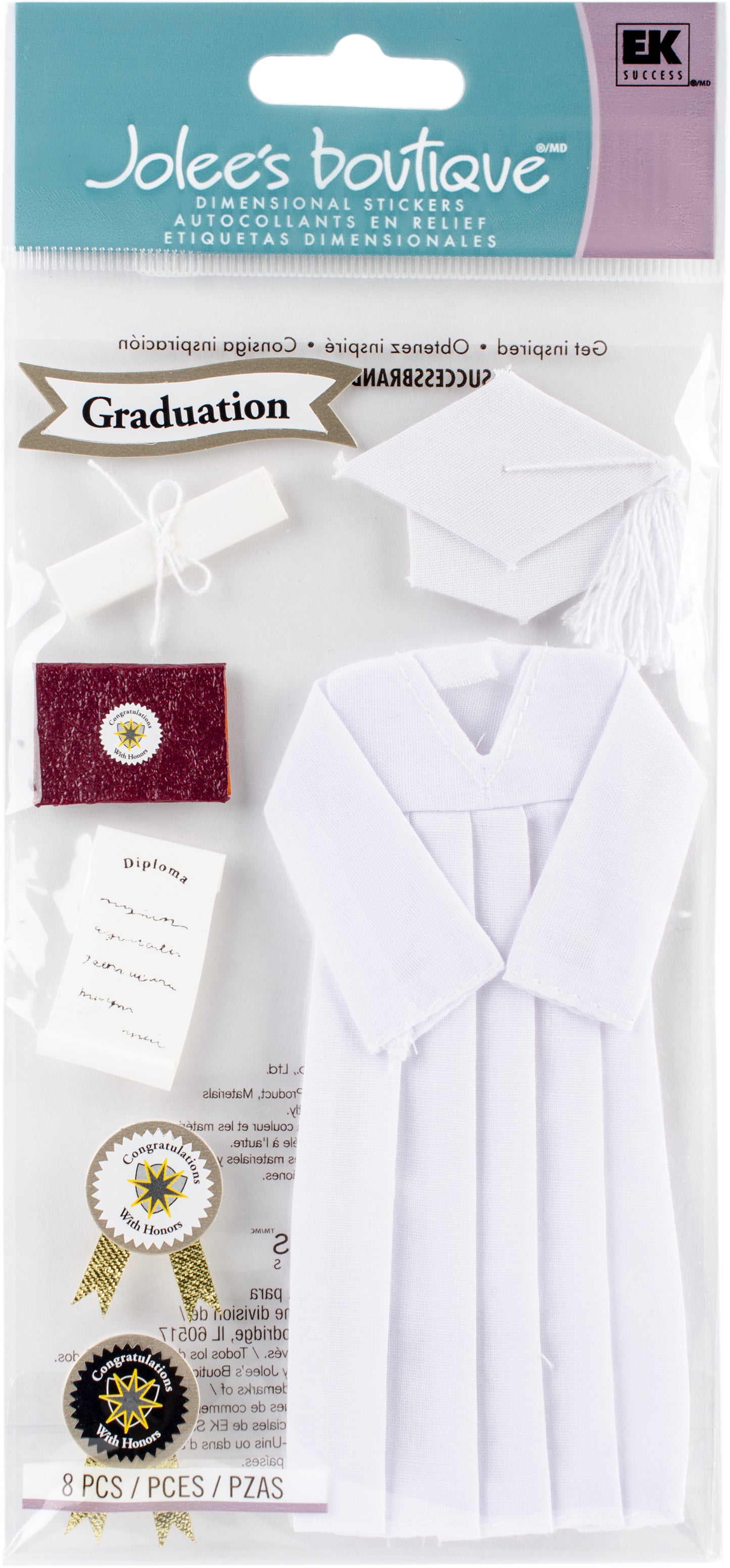 Jolee's Le Grande Dimensional Stickers-Graduation Cap & Gown - White