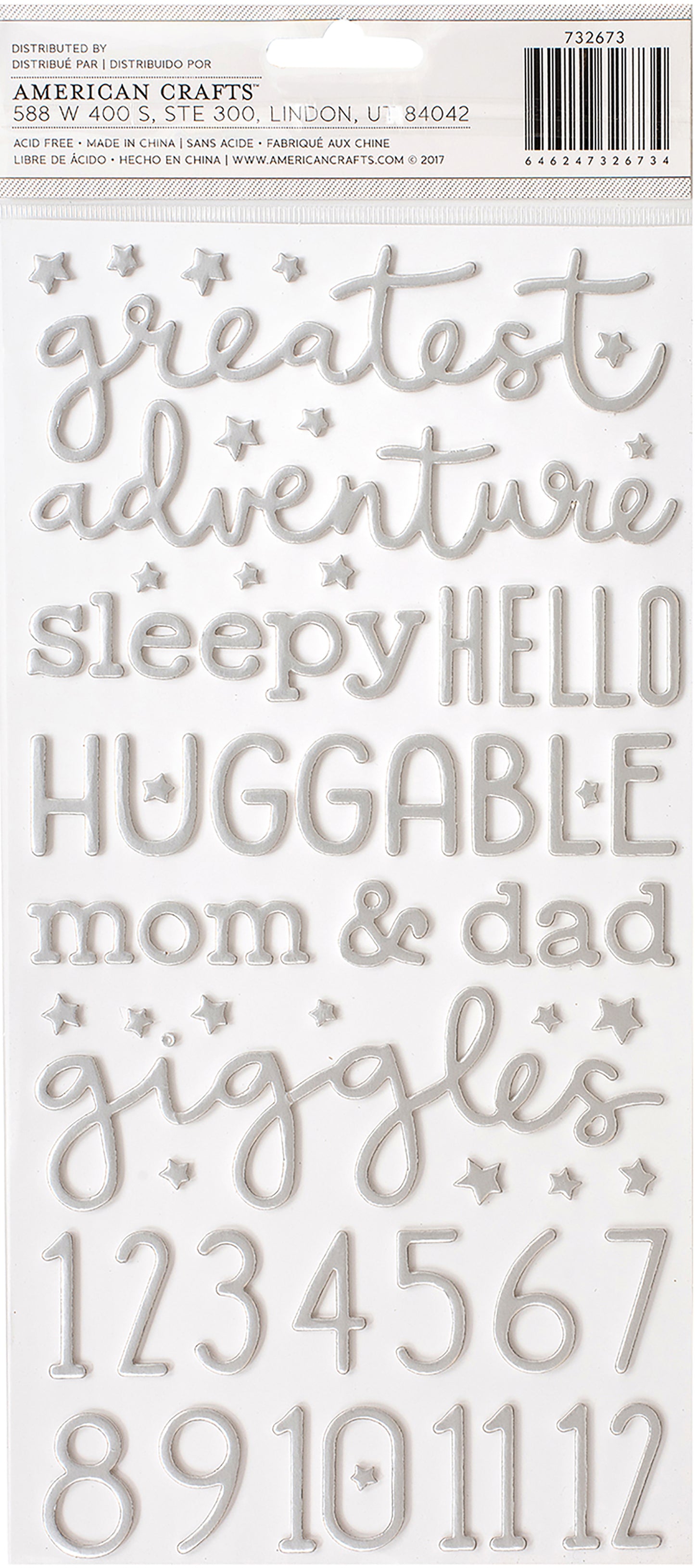 Night Night Baby Boy Thickers Stickers 5.5"X11" 158/Pkg-Words & Numbers/Silver Foiled Foam