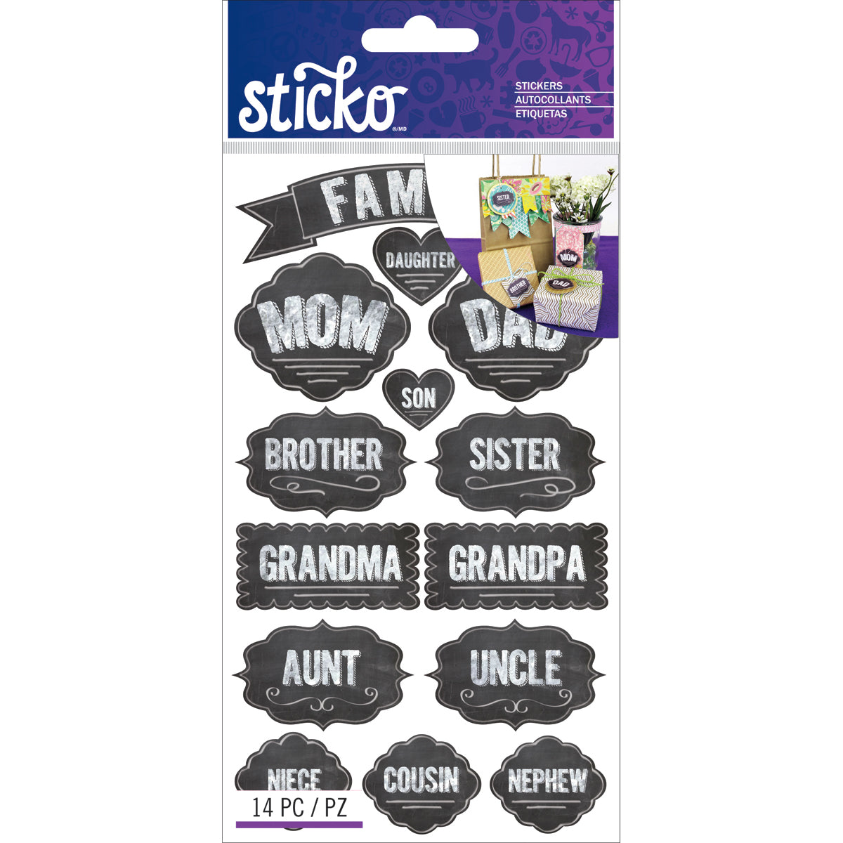 Sticko Chalk Label Stickers - Family, 14pcs