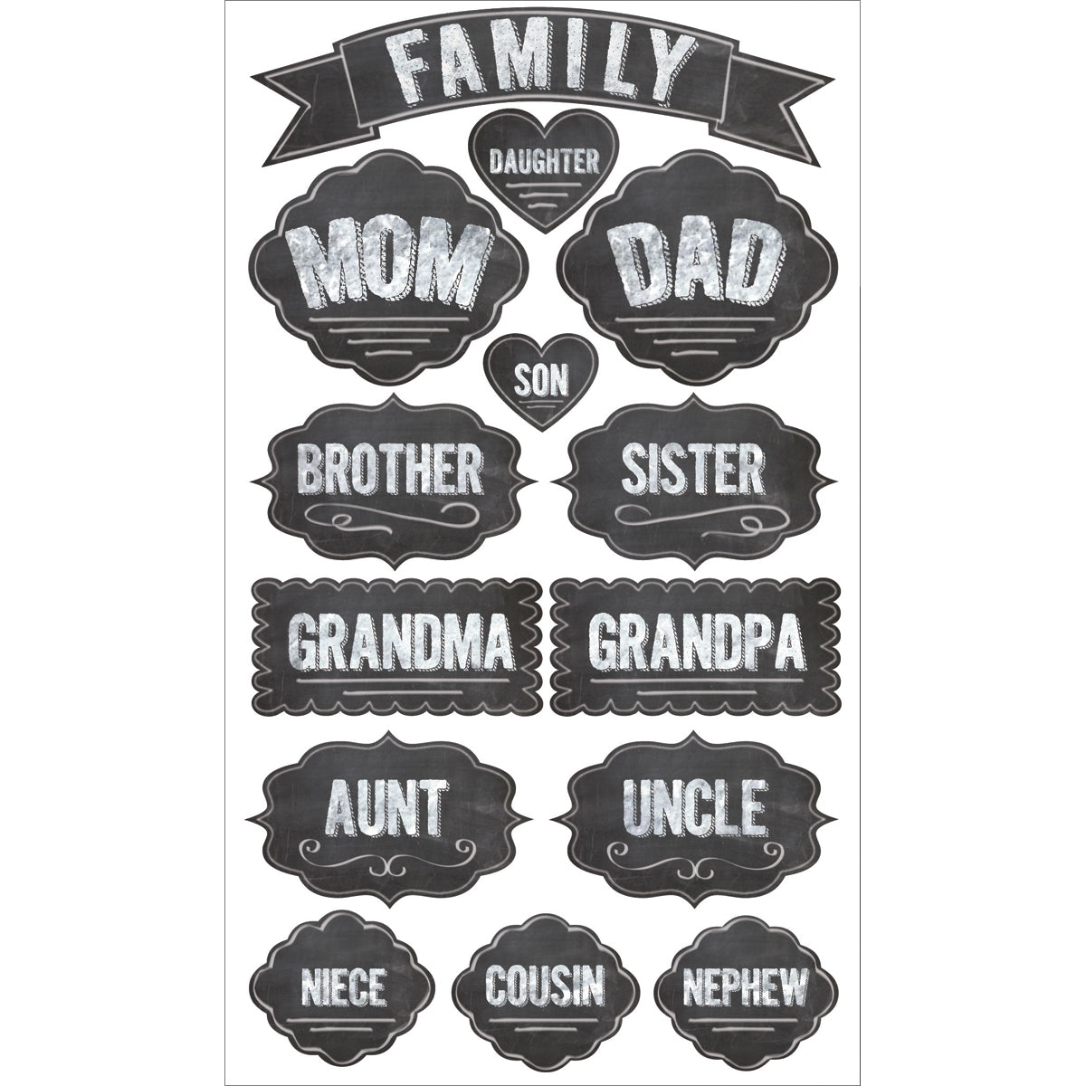 Sticko Chalk Label Stickers - Family, 14pcs