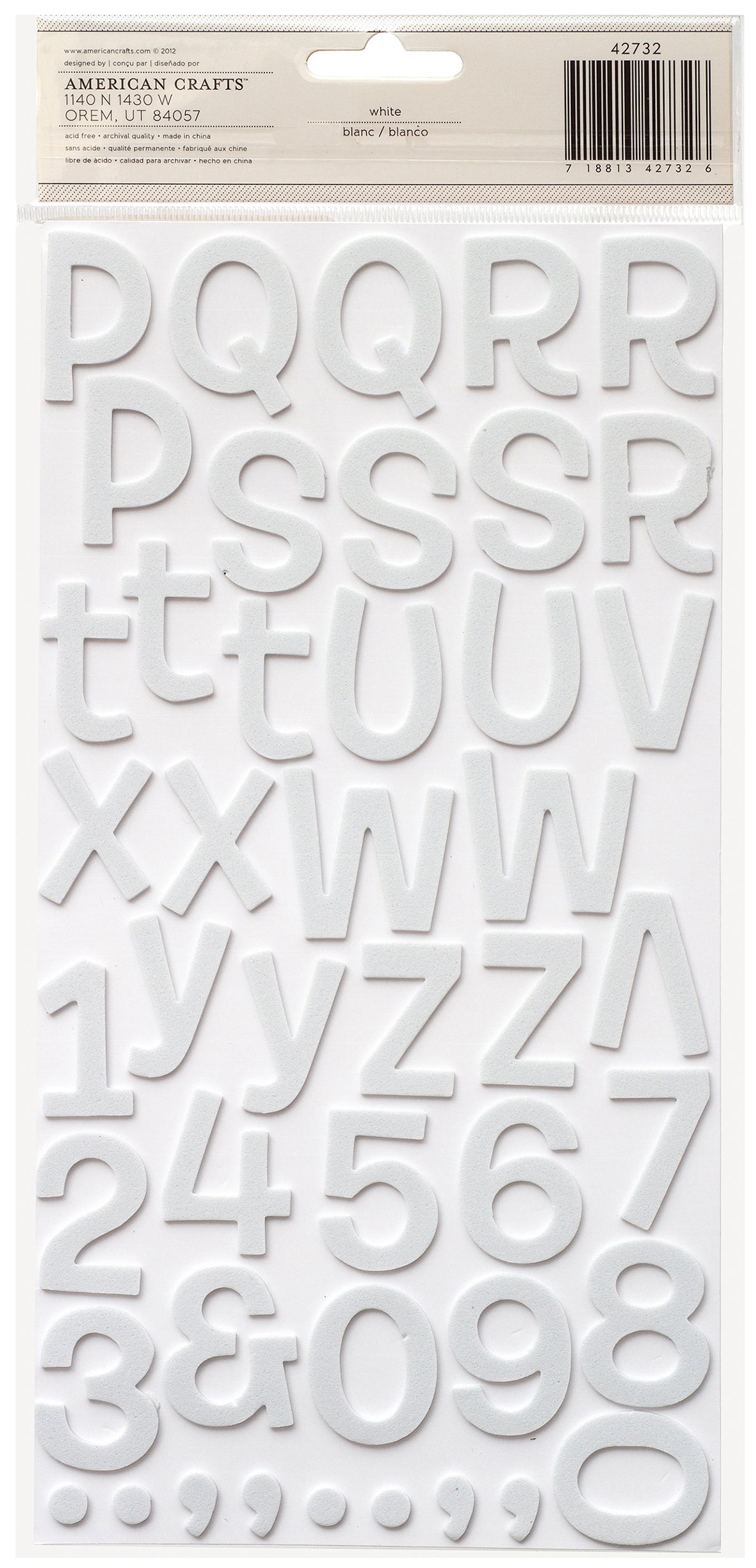 American Crafts Foam Alphabet Stickers-Rootbeer Float-White, 92/Pkg