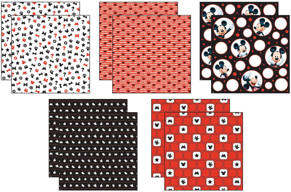 EK Disney Paper Pack 12"X12" 10/Pkg-Mickey Black, White & Red; 5 Designs/2ea