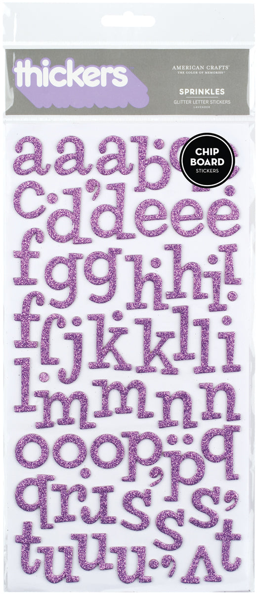 American Crafts Chipboard Alphabet Stickers-Sprinkles-Lavender Glitter, 134/Pkg