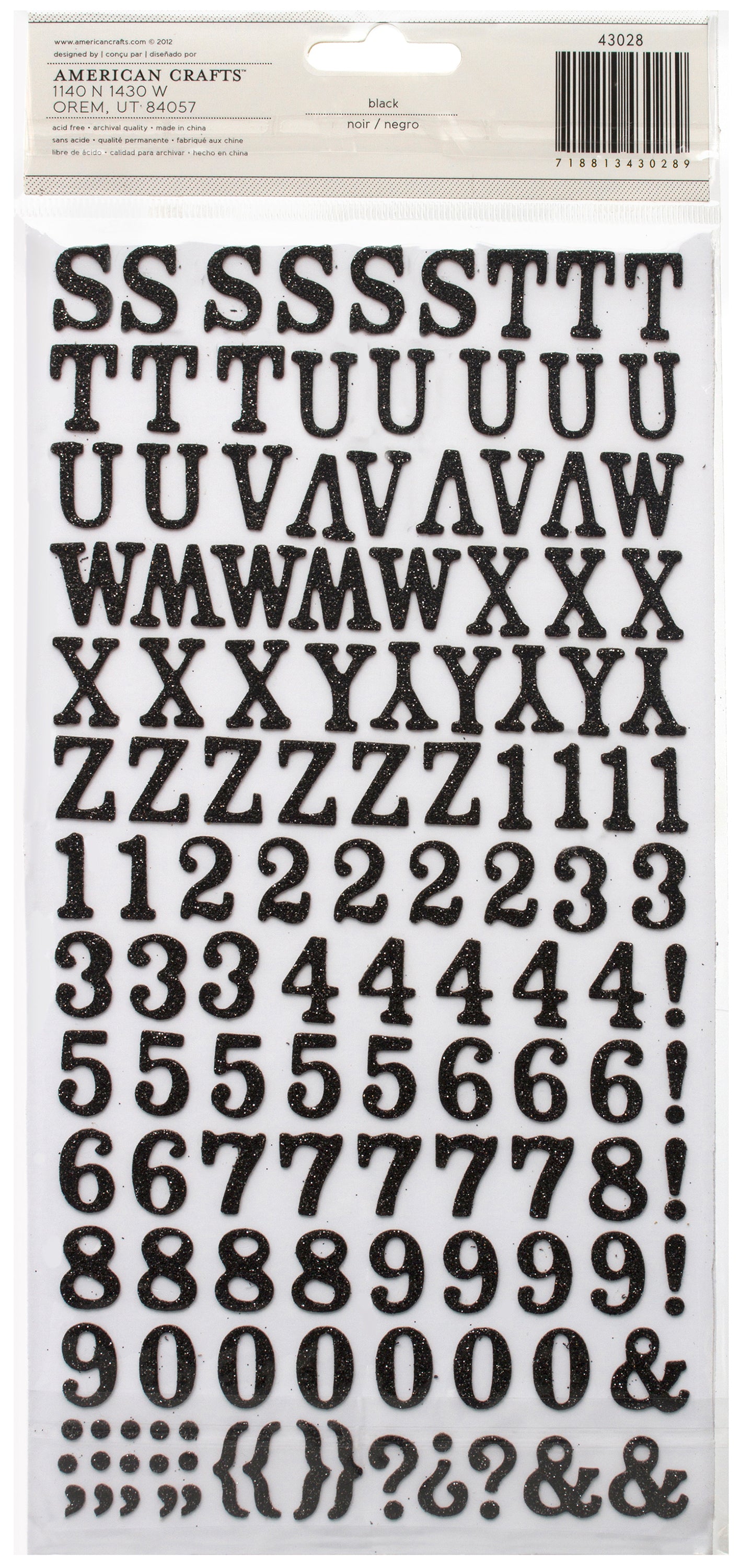 American Crafts Chipboard Alphabet Stickers-Rockabye-Black Glitter, 242/Pkg