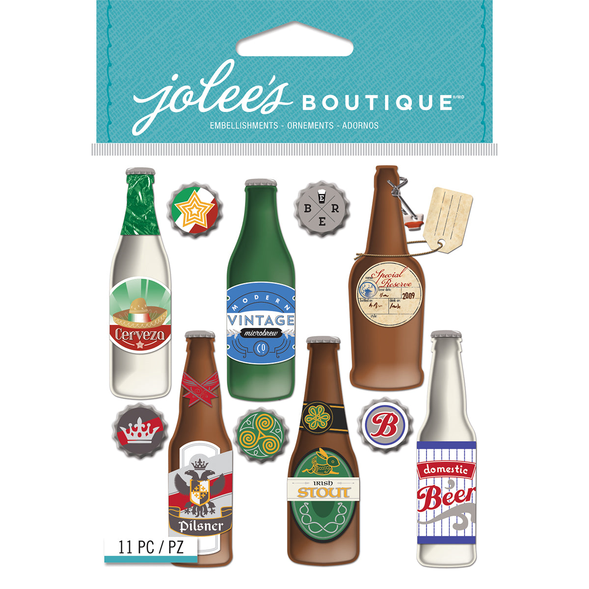 Jolee's Boutique Dimensional Stickers-Beer Bottles