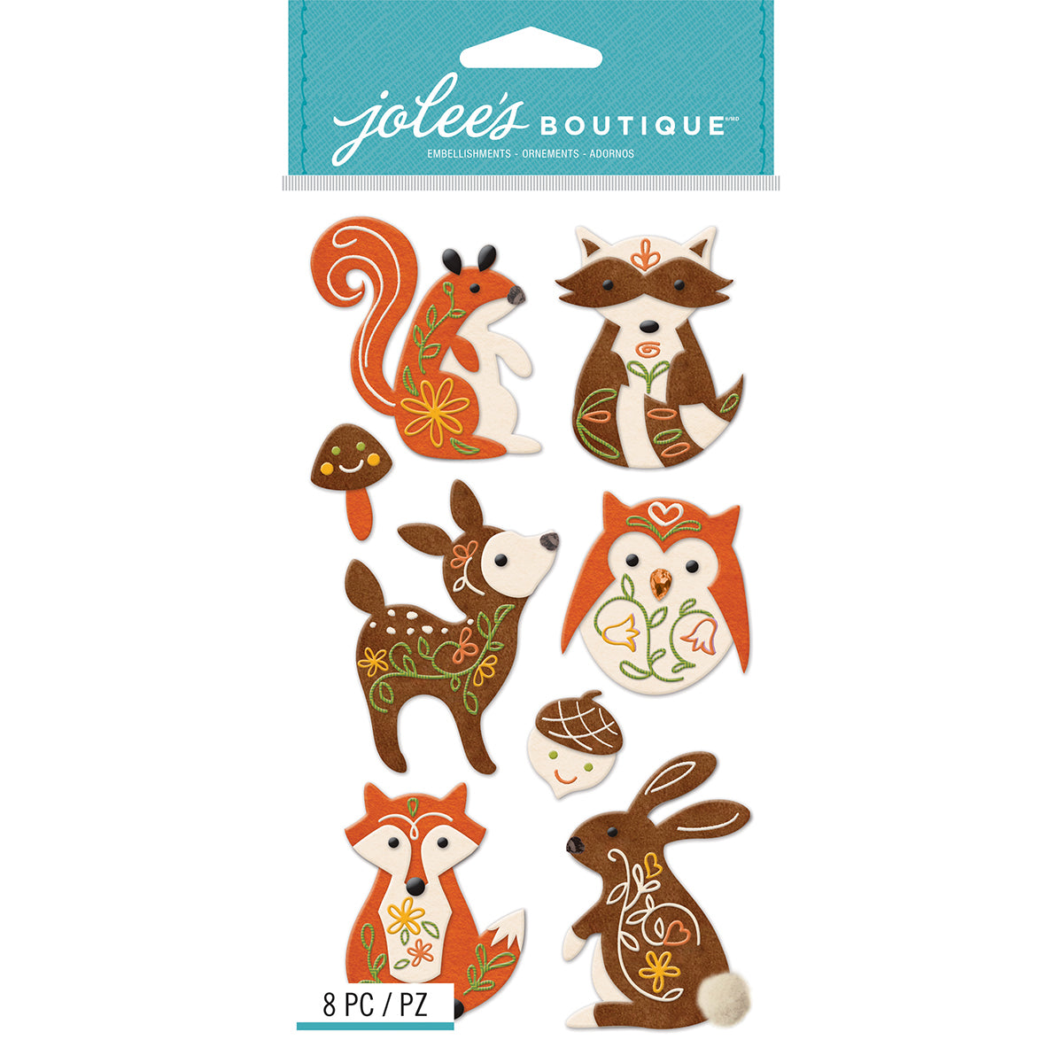 Jolee's Le Grande Dimensional Stickers - Woodland Felt Animals, 8pcs