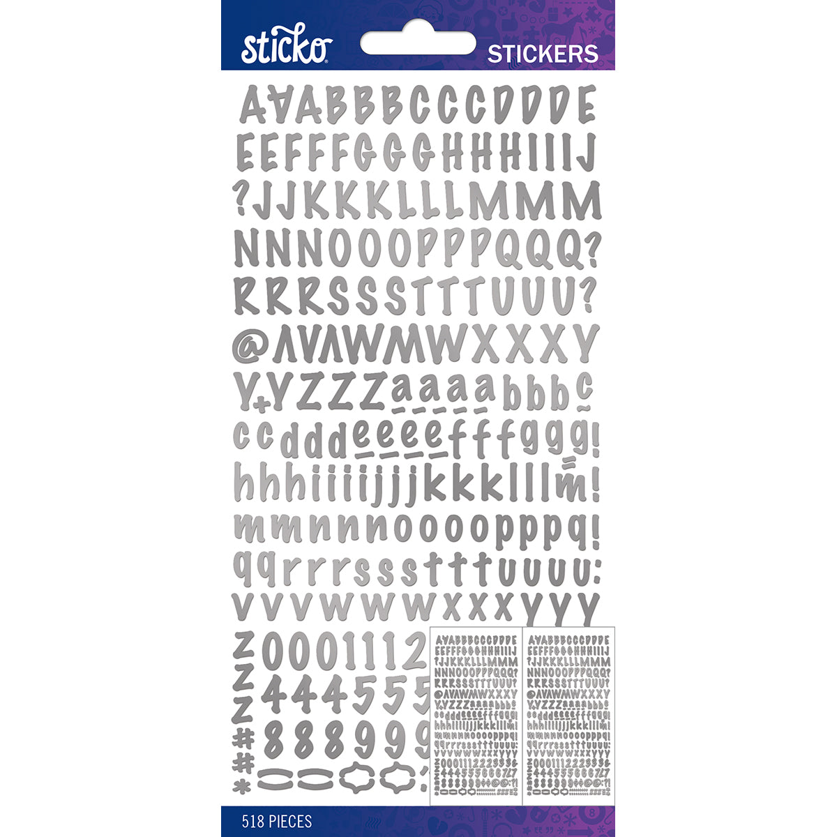 Sticko Alphabet Stickers - Marker Small, Silver Foil, 518pcs