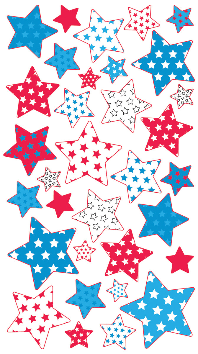 Sticko Stickers-Metallic Red, White & Blue Stars