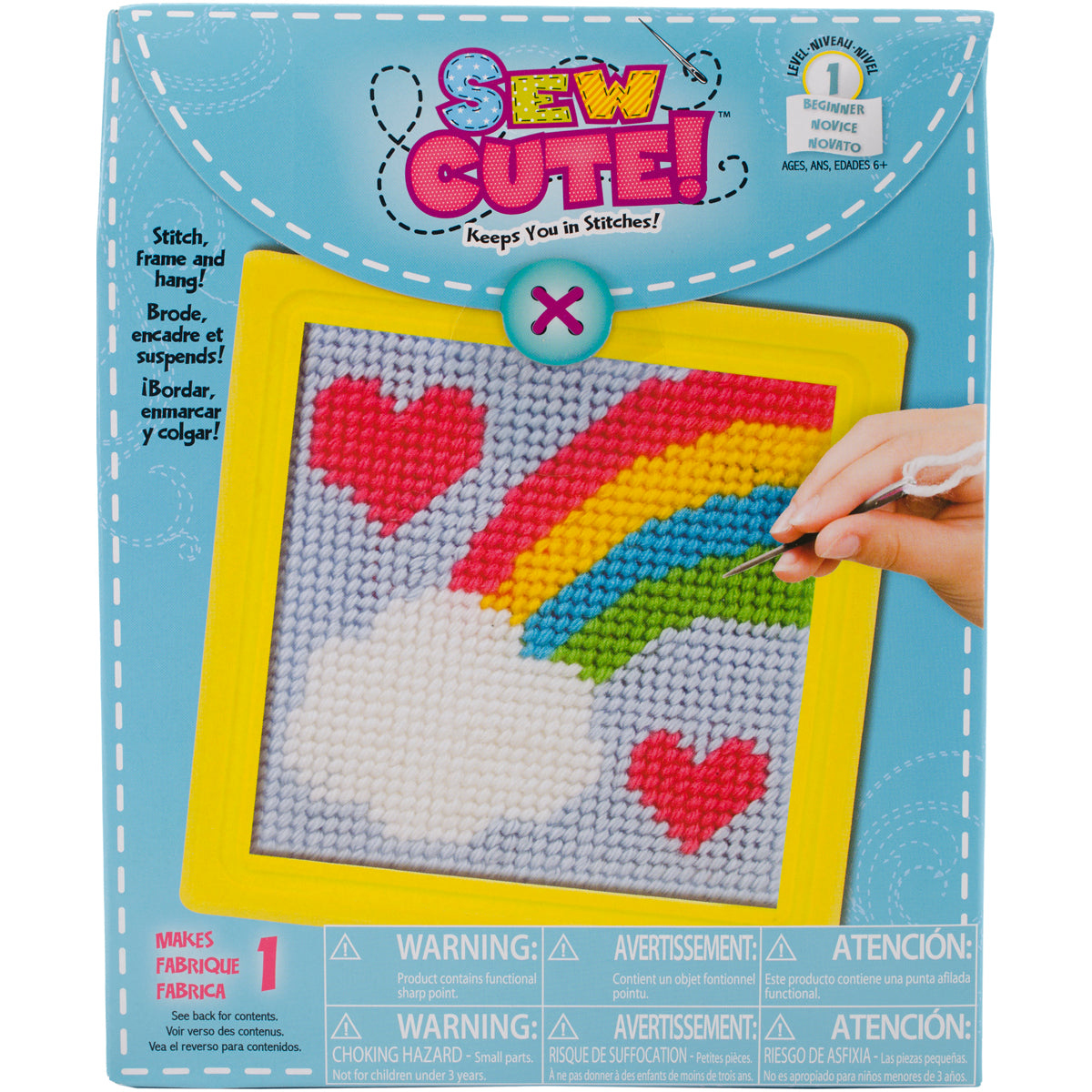 Sew Cute! Rainbow Needlepoint Kit-6"X6" Stitched In Yarn