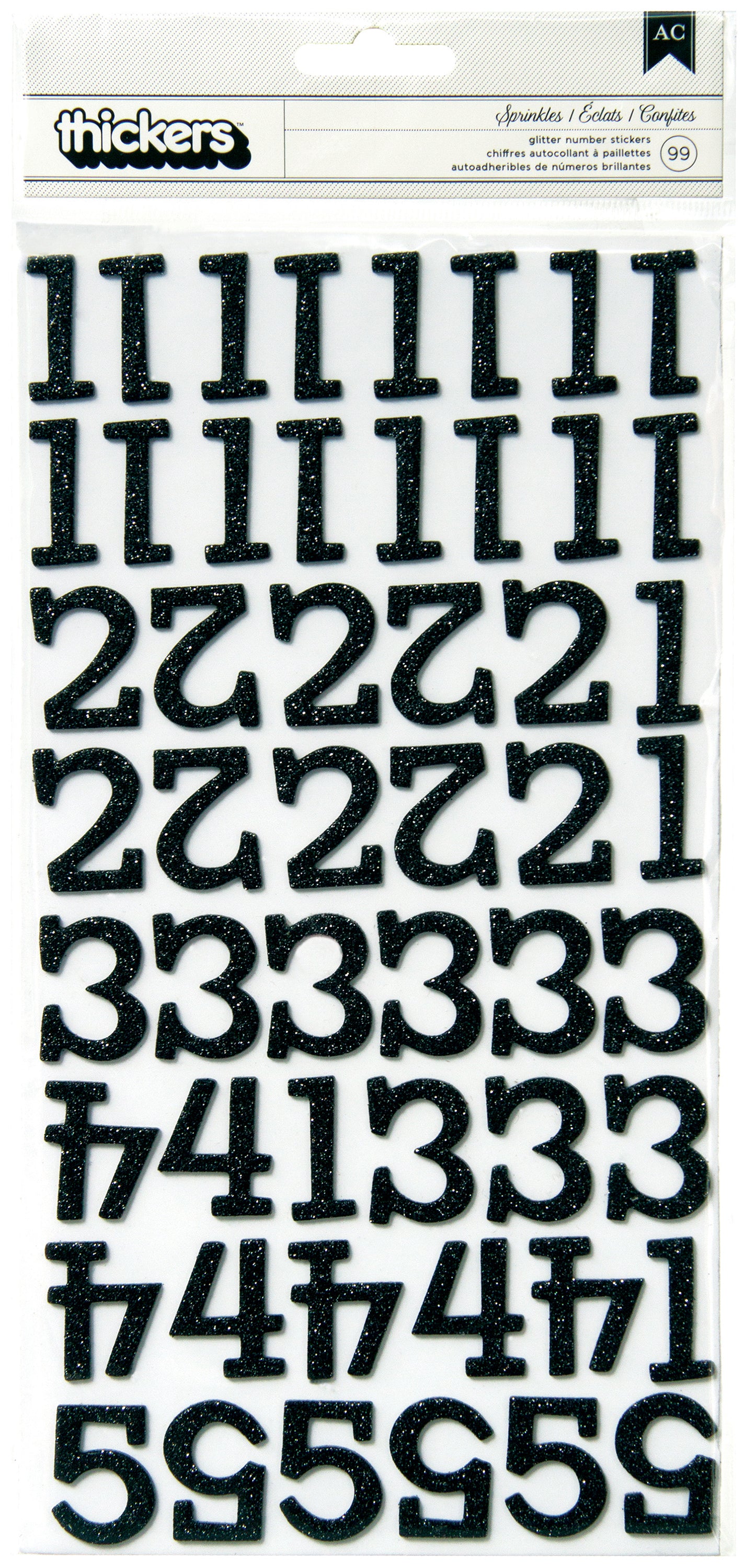American Crafts Chipboard Alphabet Stickers-Sprinkles-Black Glitter, 99/Pkg