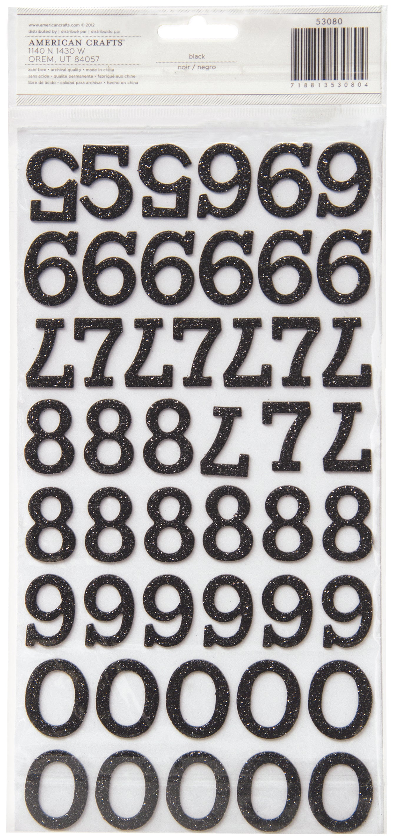 American Crafts Chipboard Alphabet Stickers-Sprinkles-Black Glitter, 99/Pkg