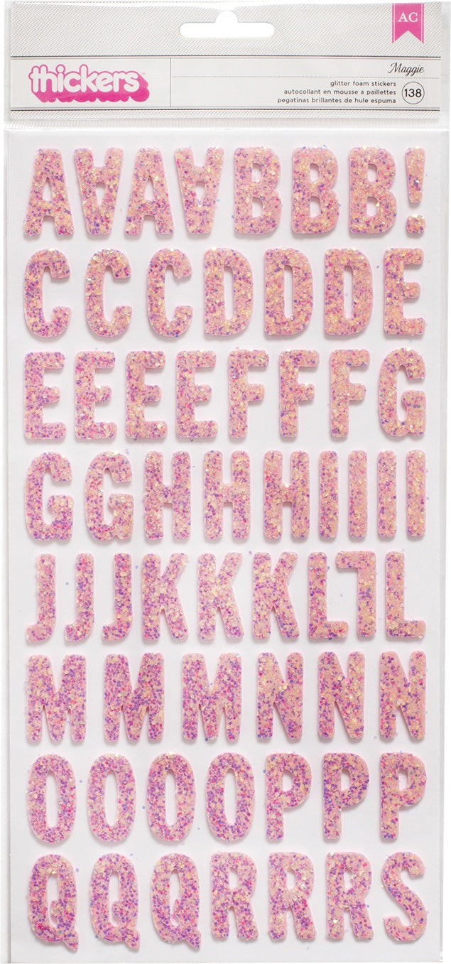 Tealightful Thickers Stickers 5.5"X11" 138/Pkg-Letter Alpha/Pink Glitter Foam