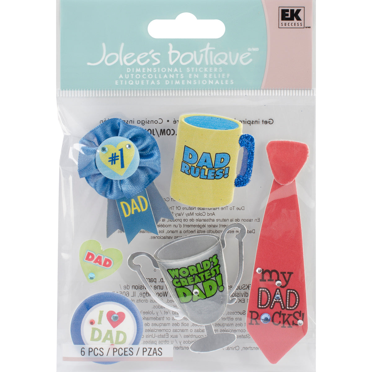 Jolee's Boutique Dimensional Stickers - No. 1 Dad, 6pcs