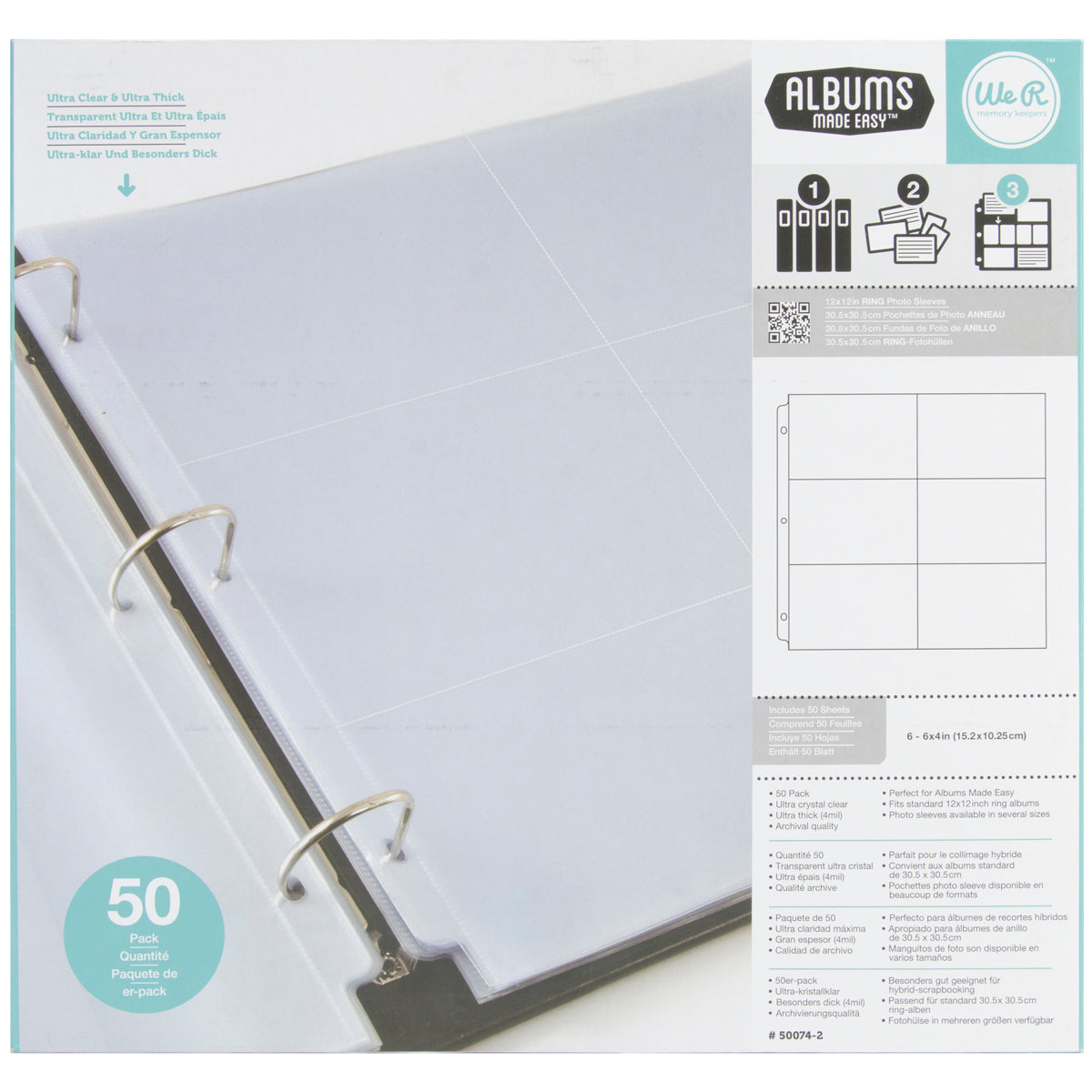 Front of packaging for We R Makers 12x12 Photo Sleeve Protectors with 4x6 Pockets