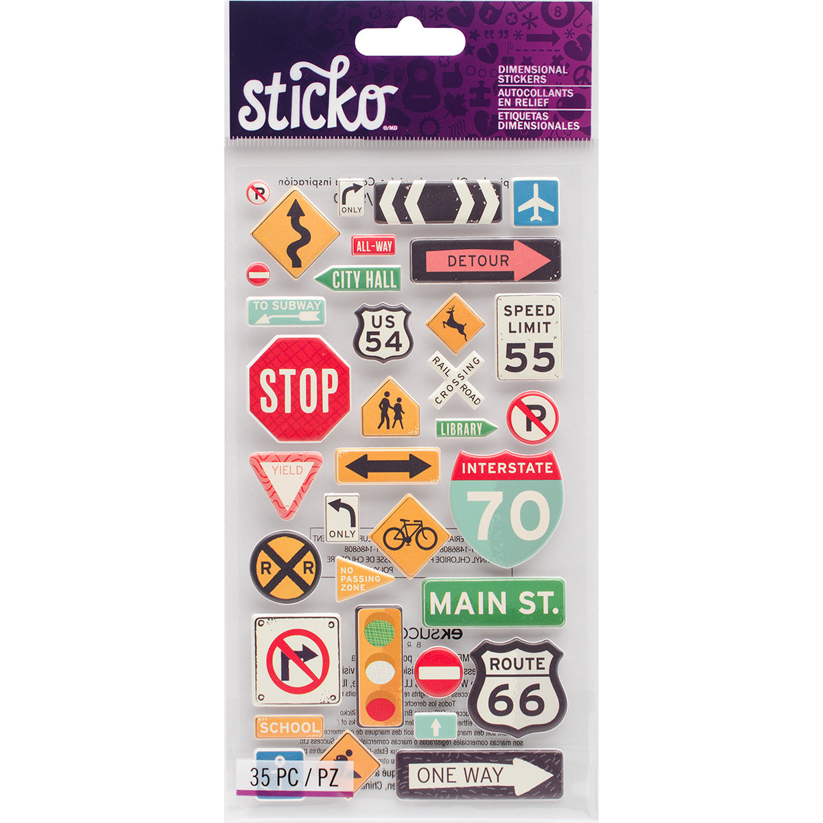 Road Signage Sticker Sticko Dimensional Stickers-Road Signs – American Crafts