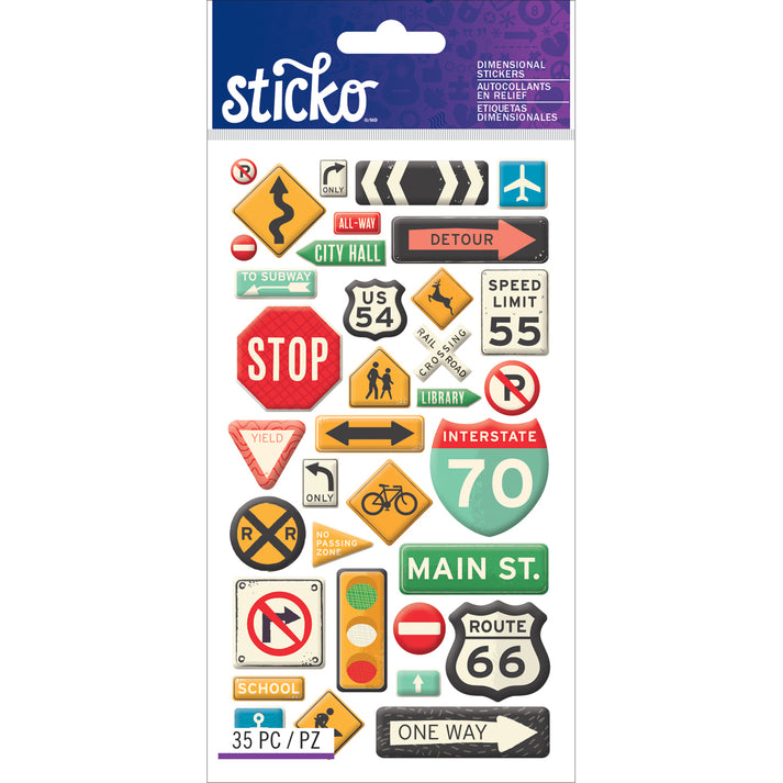 Sticko Dimensional Stickers-Road Signs – American Crafts