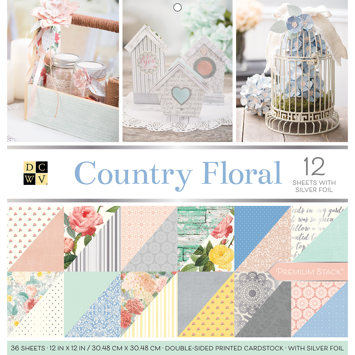 DCWV Double-Sided Cardstock Stack 12"X12" 36/Pkg-Country Floral, 18 Designs/2 Each