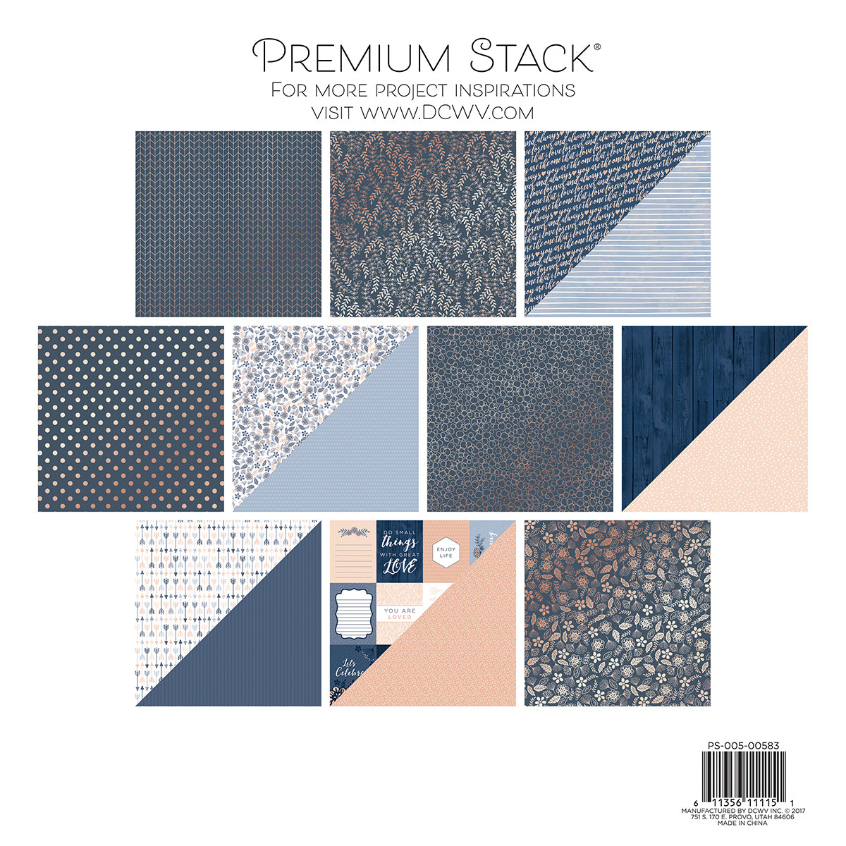 DCWV Double-Sided 12x12" Cardstock Stack  - Indigo Kraft & Rose Gold