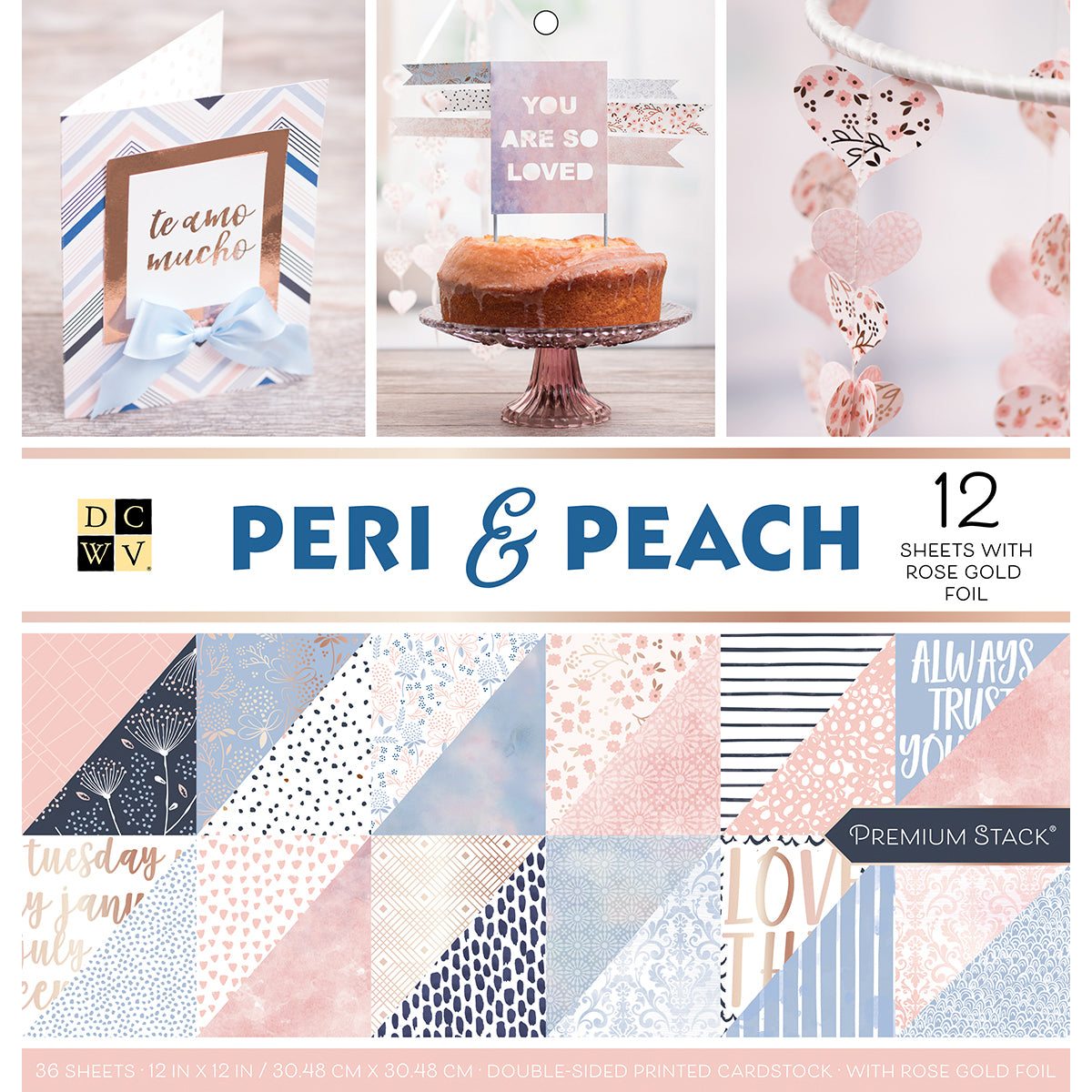 DCWV Double-Sided Cardstock Stack 12"X12" 36/Pkg-Peri & Peach, 18 Designs/2 Each