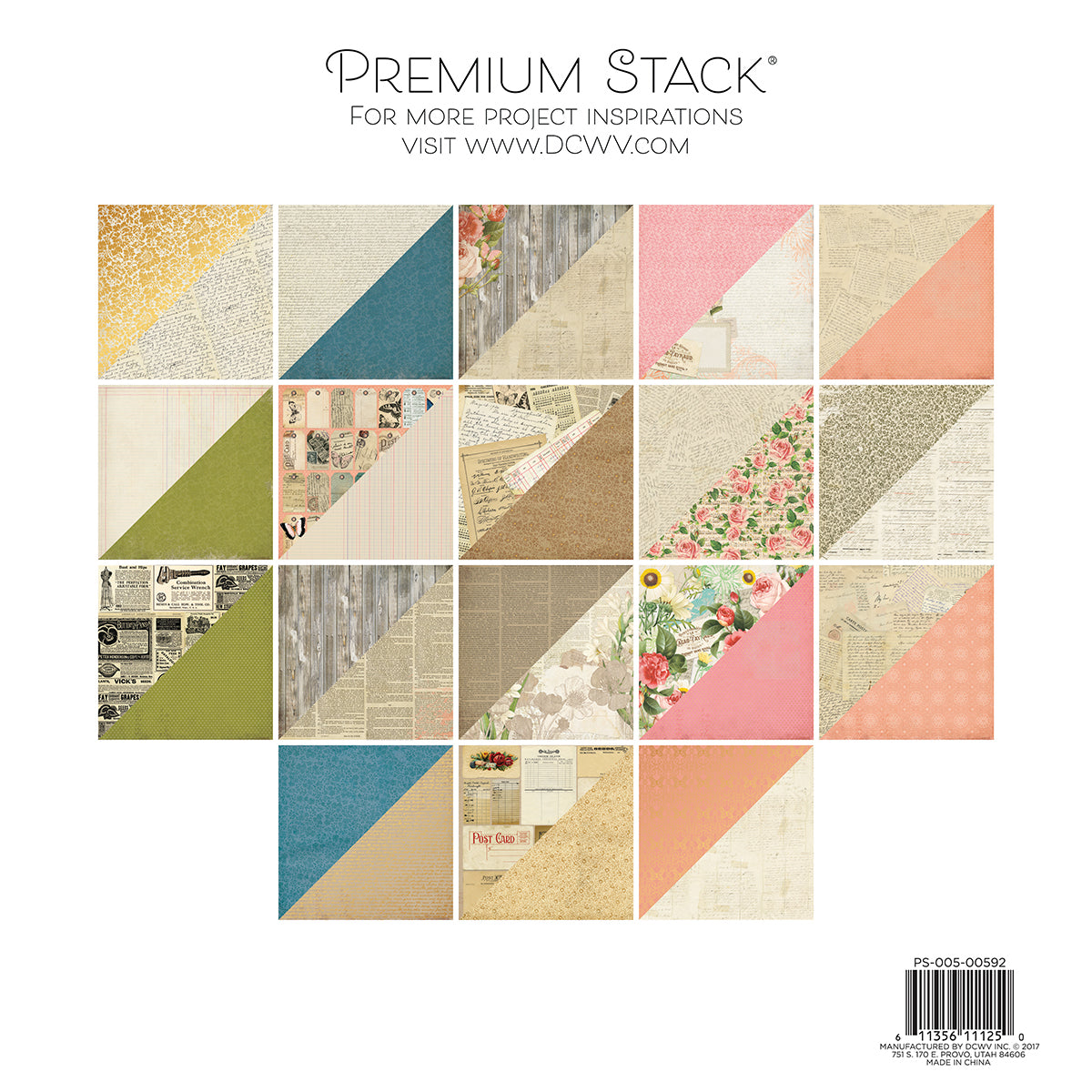 DCWV Double-Sided Cardstock Stack 12"X12" 36/Pkg-Preserved Paper, 18 Designs/2 Each