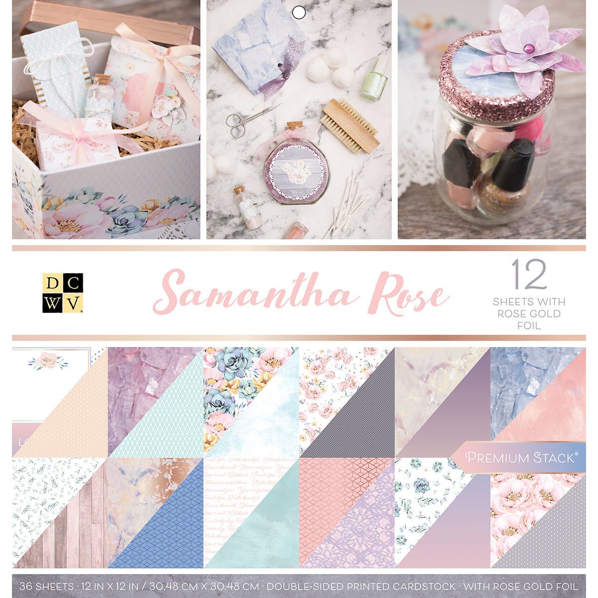 DCWV Double-Sided Cardstock Stack 12"X12" 36/Pkg-Samantha Rose, 18 Designs/2 Each