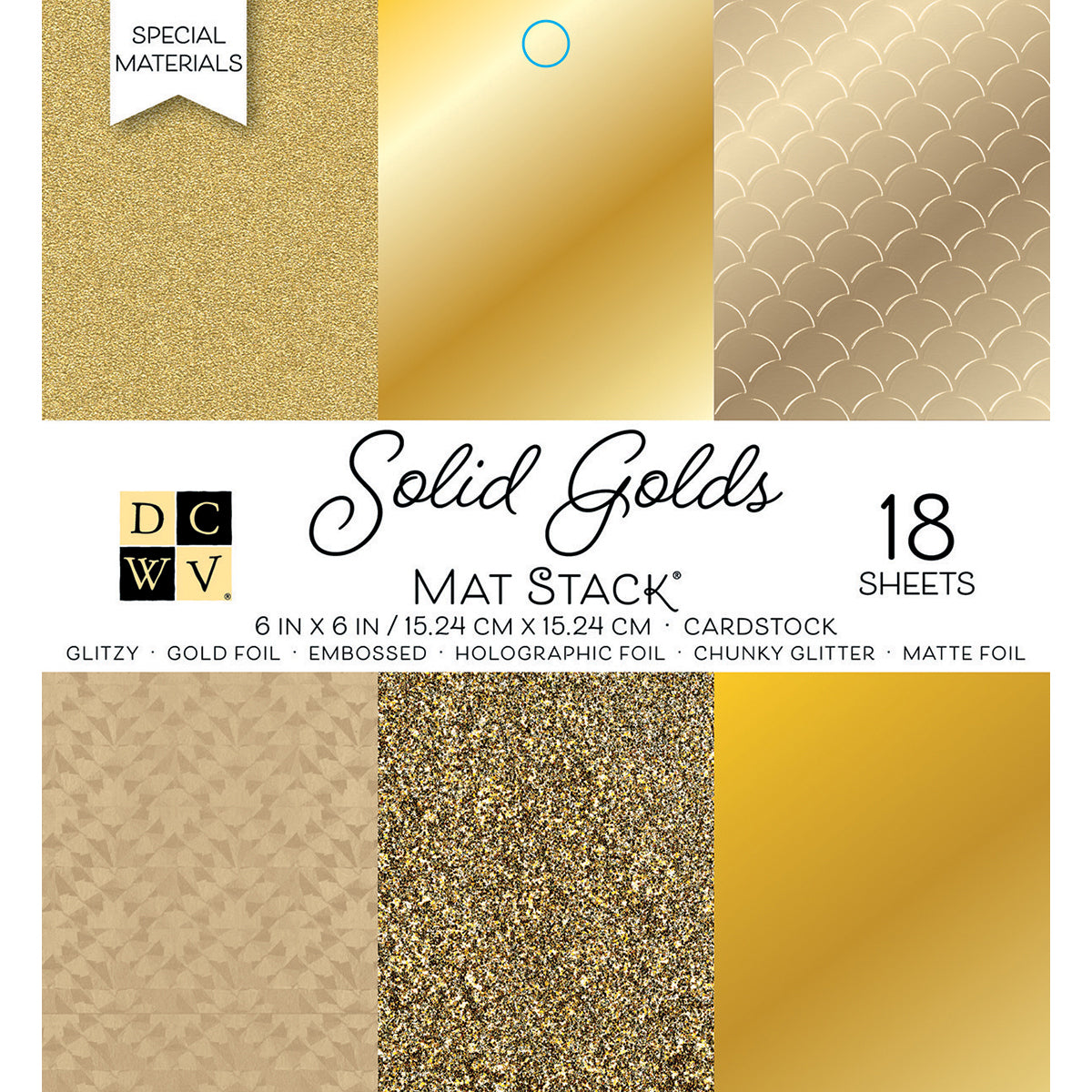 DCWV Single-Sided Cardstock Stack 6"X6" 18/Pkg-Solid Golds, 6 designs/3 each