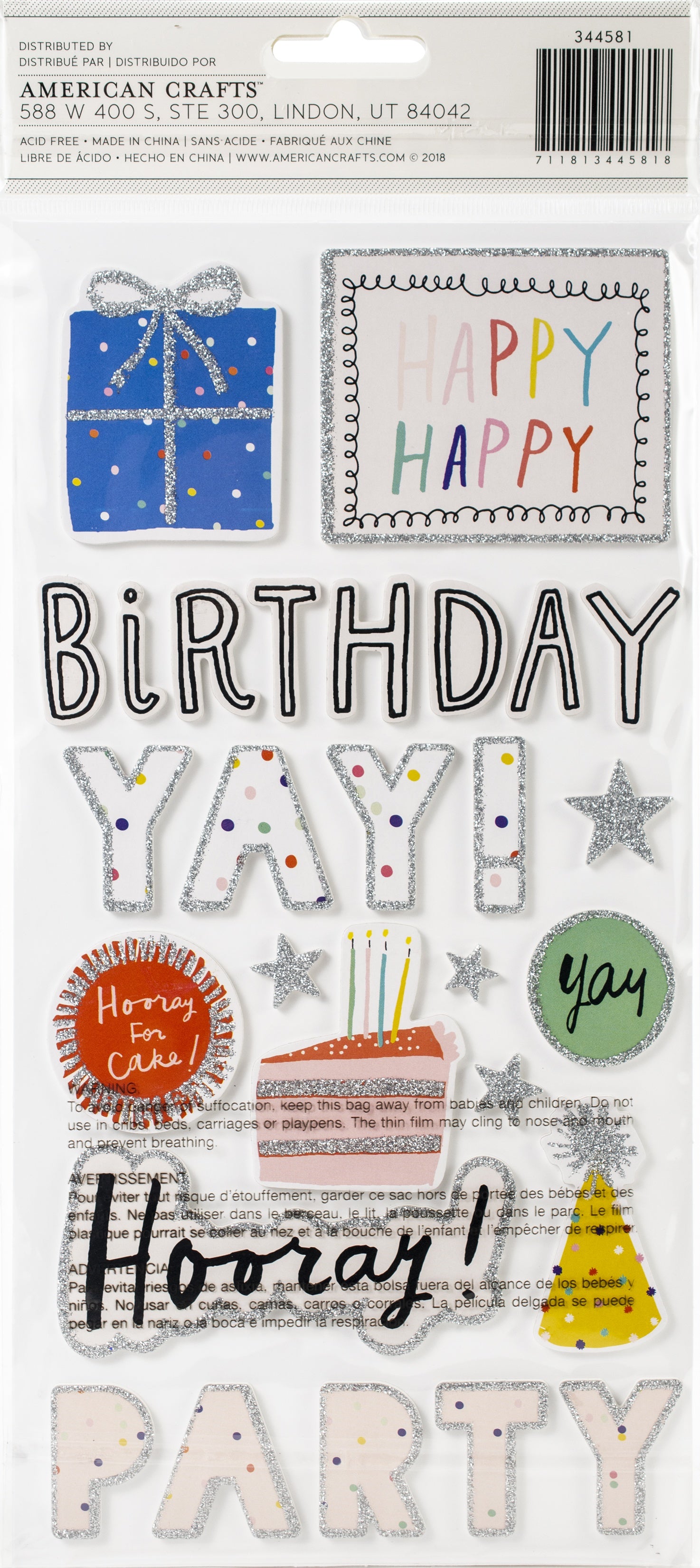 Thickers Hooray Word Stickers with Glitter Accents - 57pcs