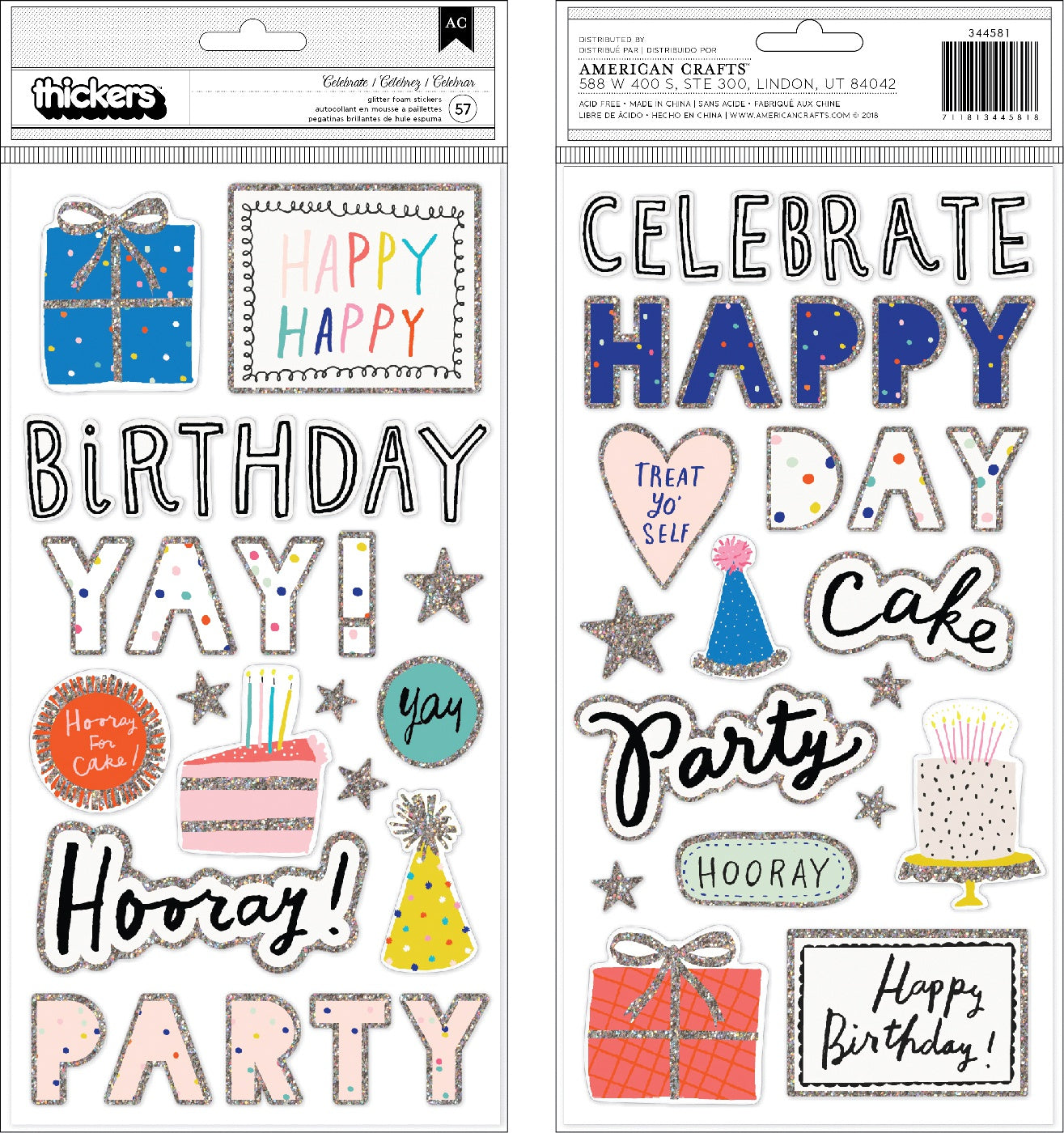 Hooray Thickers Stickers 57/Pkg-Words & Icons/Foam W/Glitter Accents