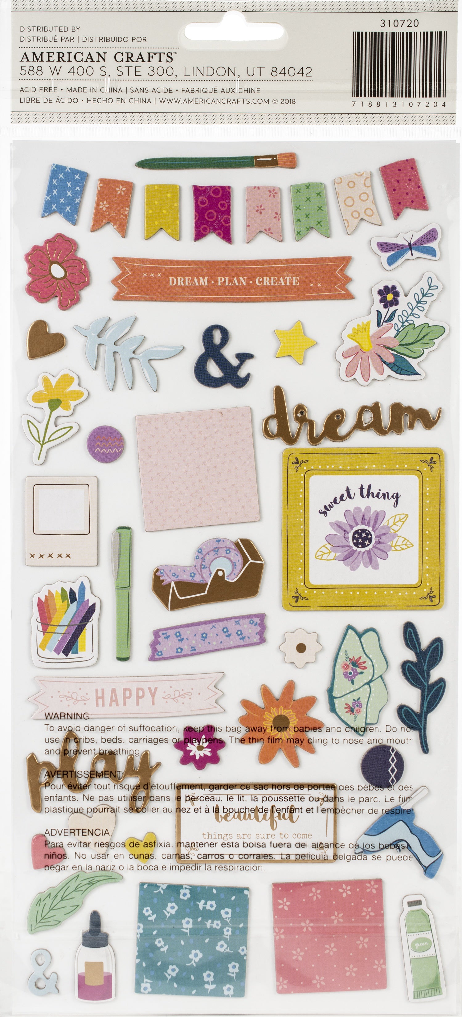 Paige Evans Whimsical Thickers Stickers 5.5X11 89/Pkg Icons, Chipboard w/Copper Foil