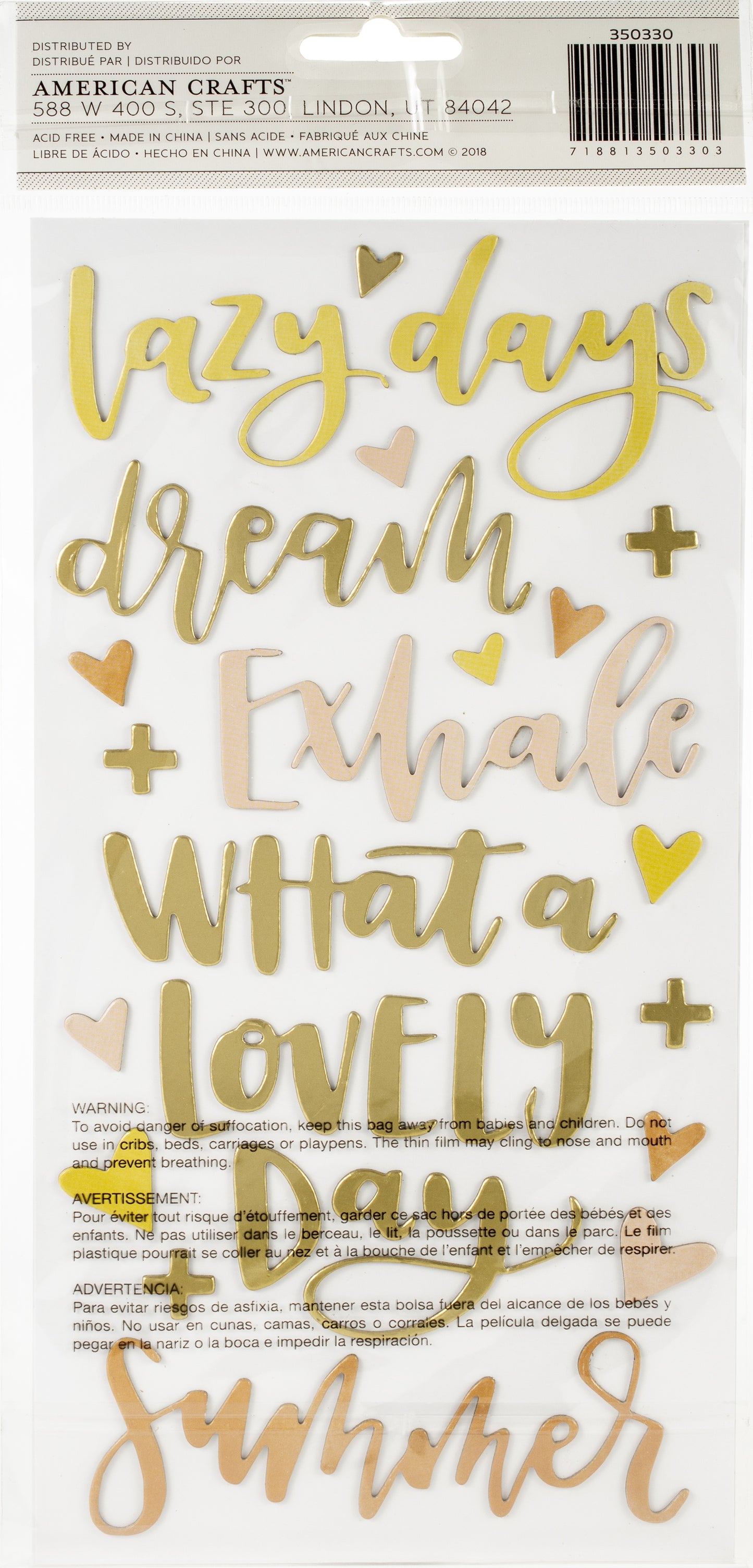 One Canoe Two Goldenrod Thickers Stickers 5.5"X11" 61/Pkg-Phrase/Gold Foiled Chipboard