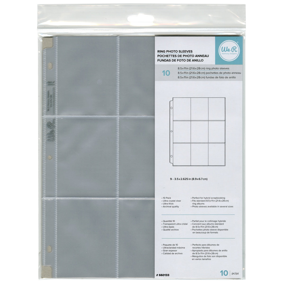 American Crafts Photo Protector Sleeves, 8 x 8, 10/pkg, Postbound, D-Ring  & 3-Ring
