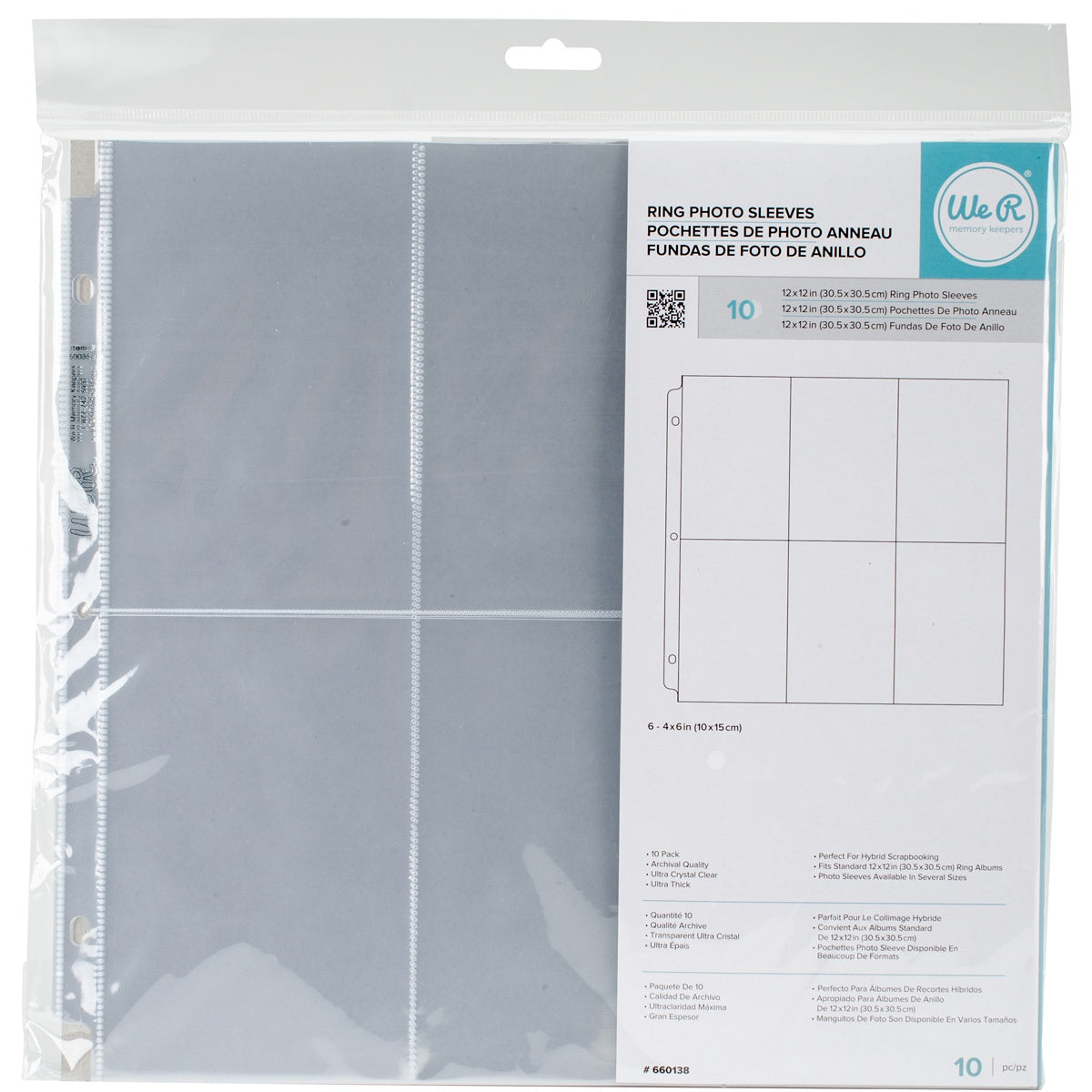 Multipack of 8 - We R Ring Photo Sleeves 12"X12" 10/Pkg-(6) 6"X4" Pockets