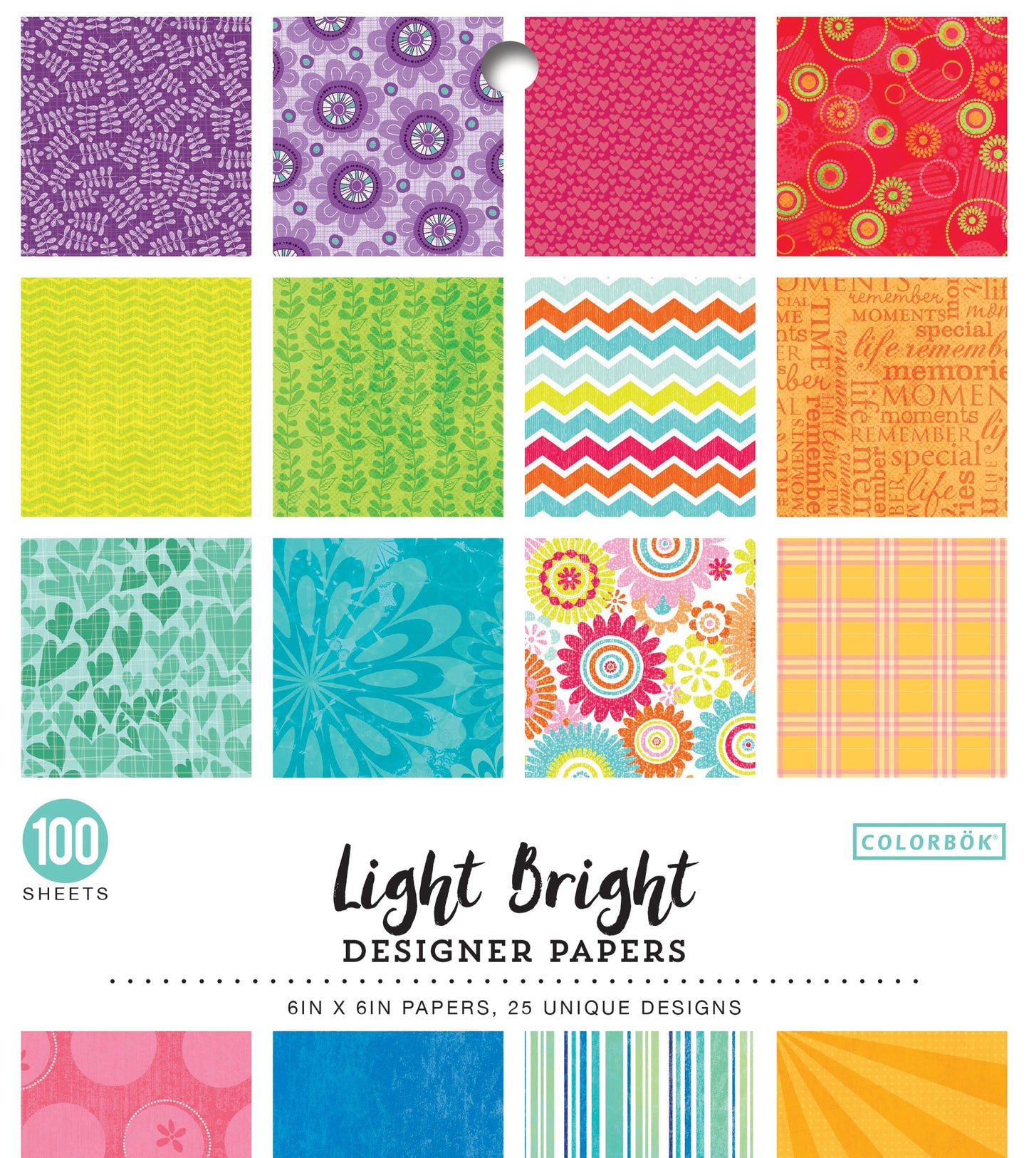 Colorbok Single-Sided Printed Cardstock 6"X6" 100/Pkg-Light Bright