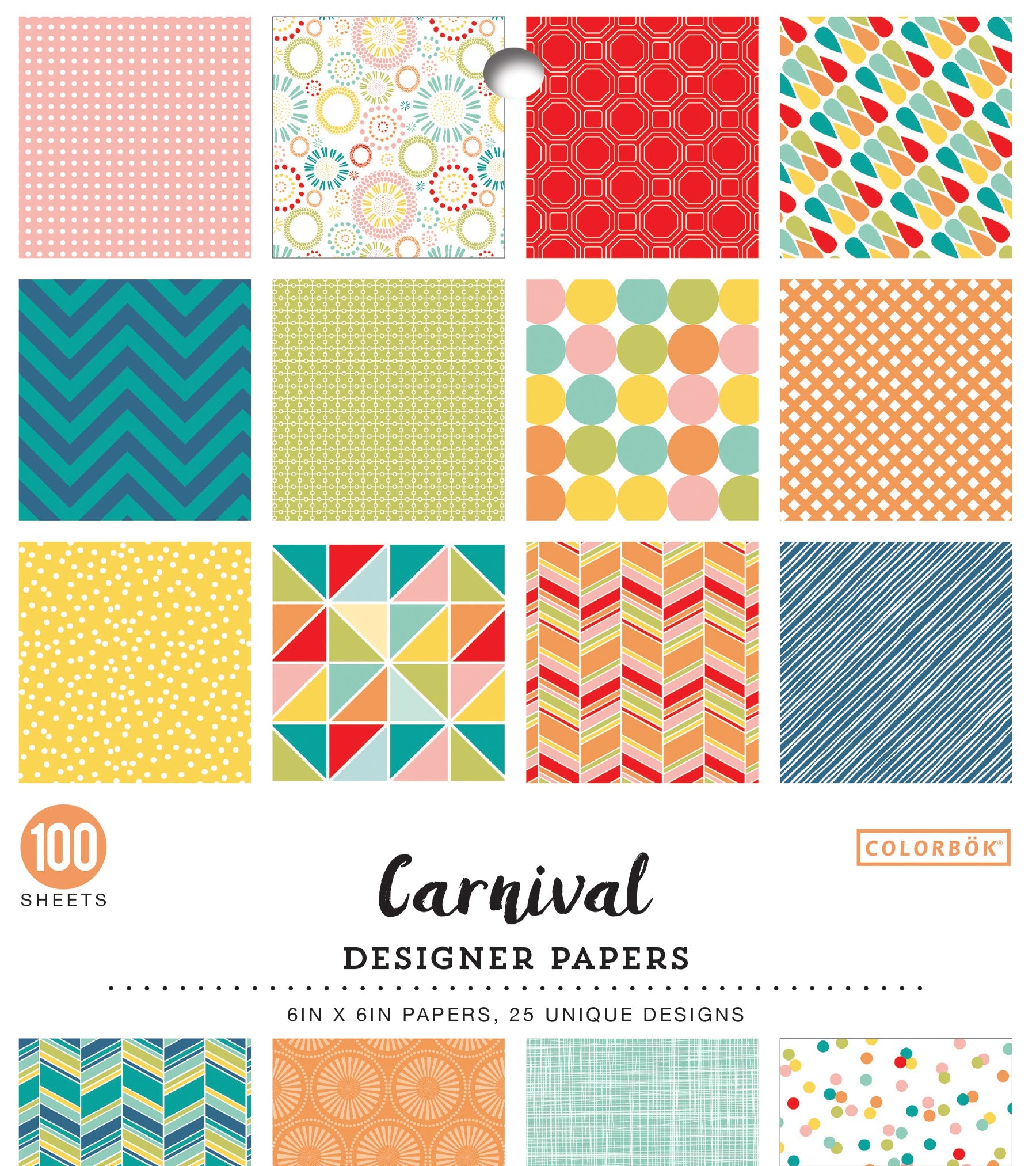 Colorbok Single-Sided Printed 6x6" Cardstock - Carnival, 100 sheets