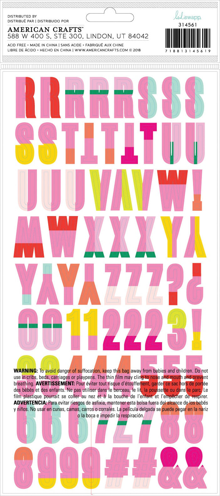 Heidi Swapp Color Fresh Thickers Stickers 5.5"X11" 153/Pkg-Alphabet/Multi Chipboard
