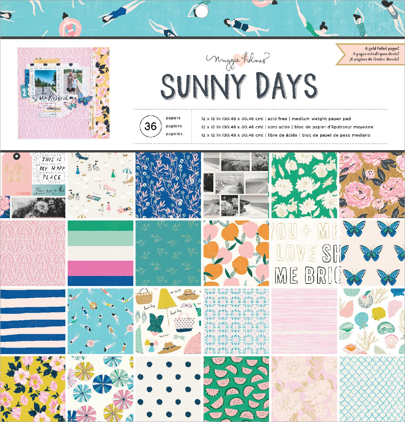 Crate Paper Single-Sided Paper Pad 12"X12" 36/Pkg-Maggie Holmes Sunny Days
