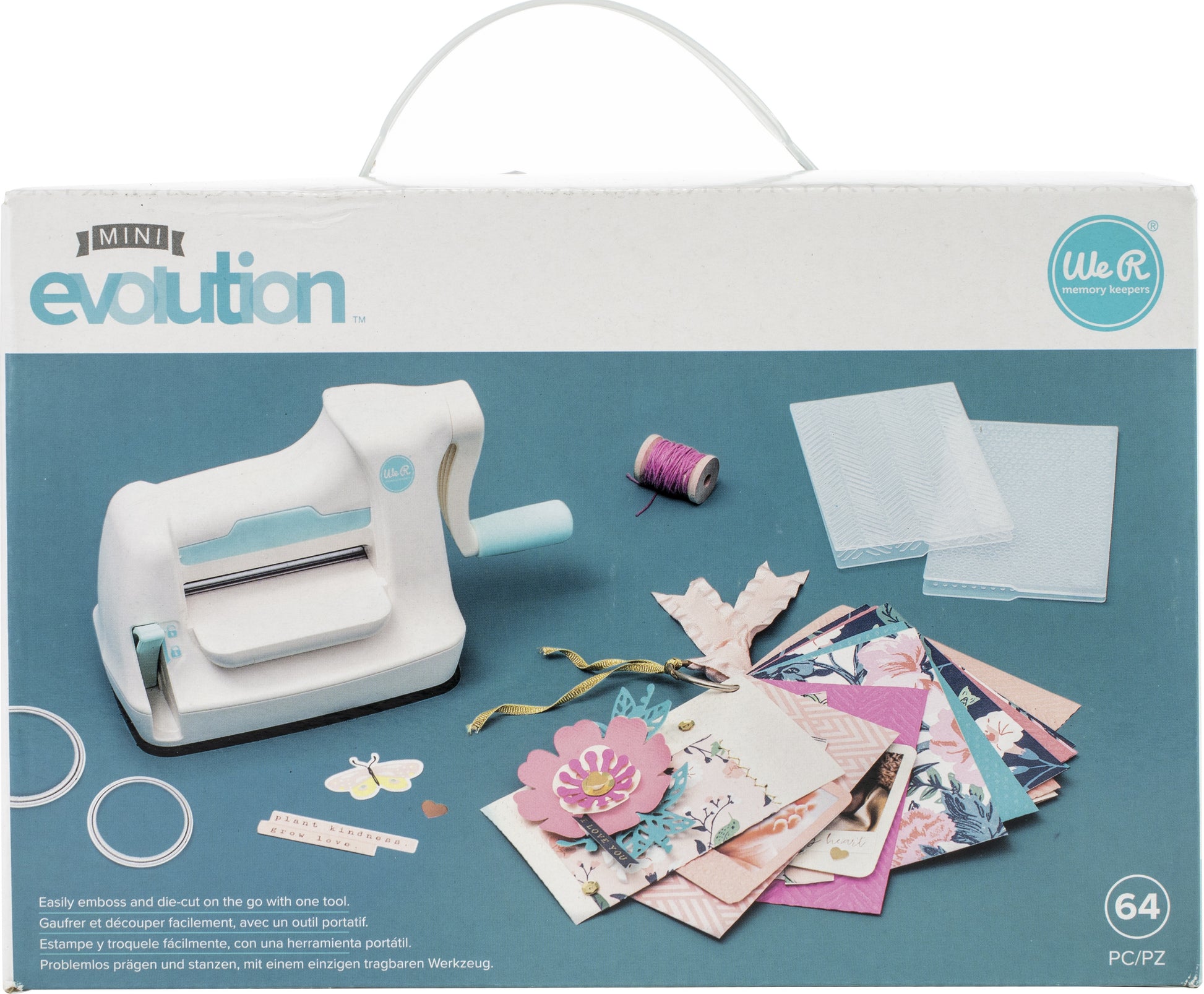 We R Memory Keepers 0633356616290 Tool Mini Evolution Starter Kit-Machine  Buffer Cutting Plate Embossing (64 Piece), White, Blue