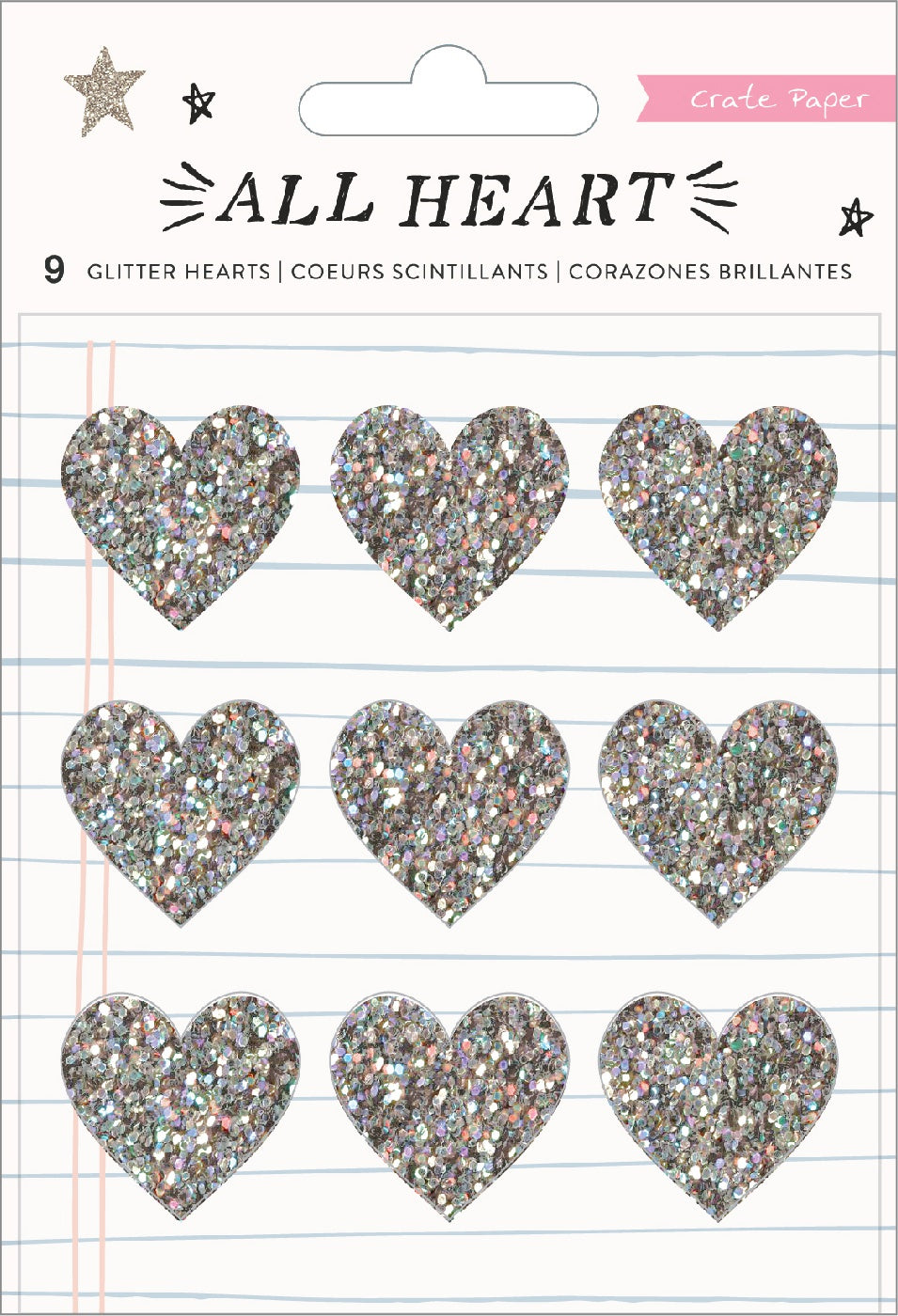 All Heart Acrylic Stickers 9/Pkg-Hearts W/Holographic Glitter