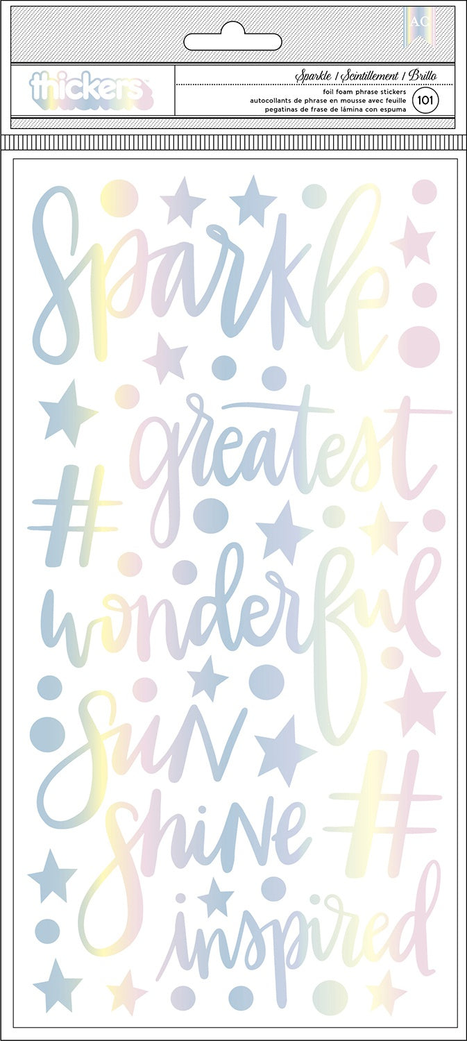 Shimelle Sparkle City Thickers Stickers 5.5"X11" 101/Pkg-Sparkle Phrases & Icons/Foam