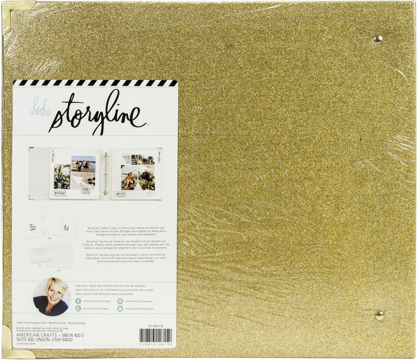 Heidi Swapp Storyline 3 D-Ring Album 12"X12"-Gold Glitter